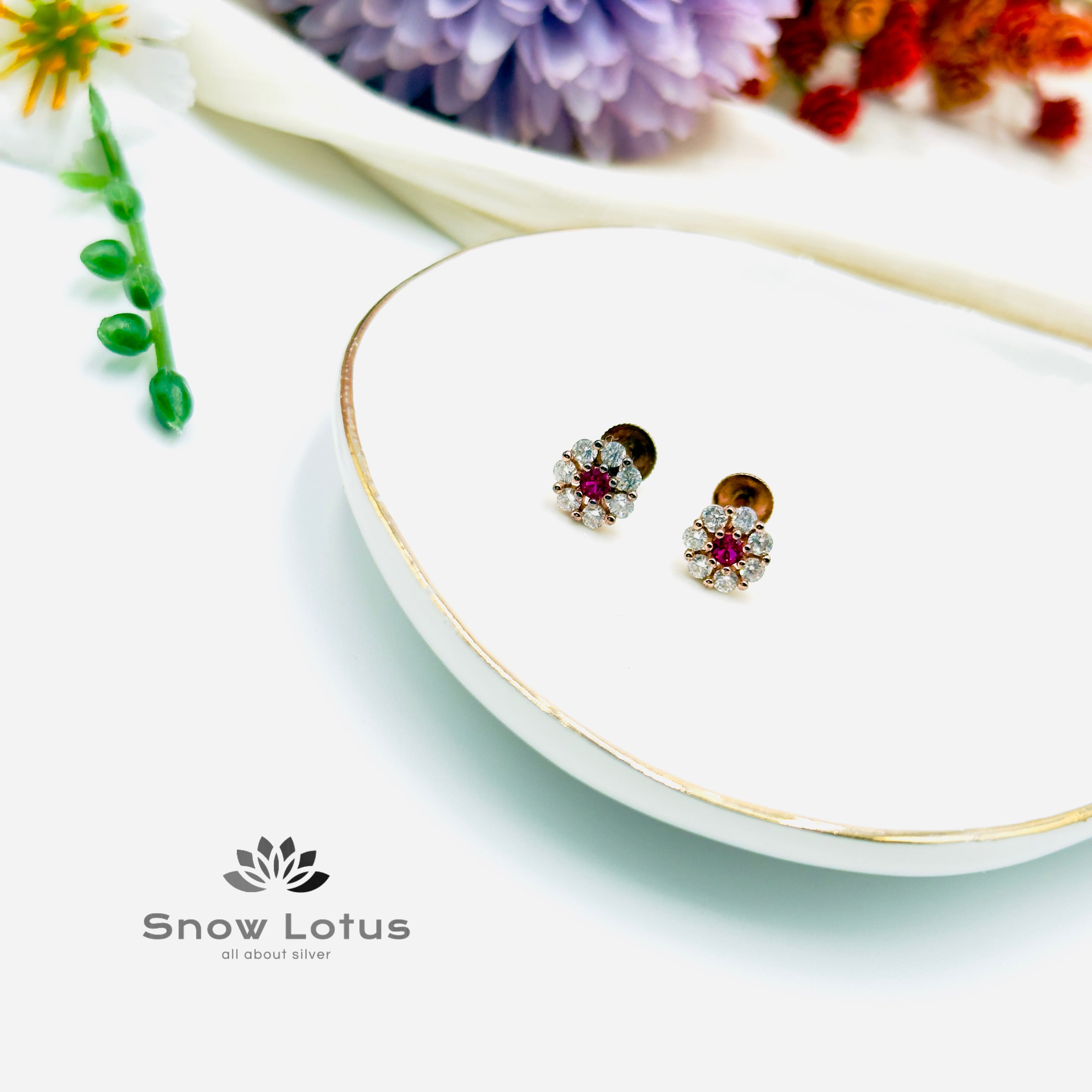 Pink flower studs