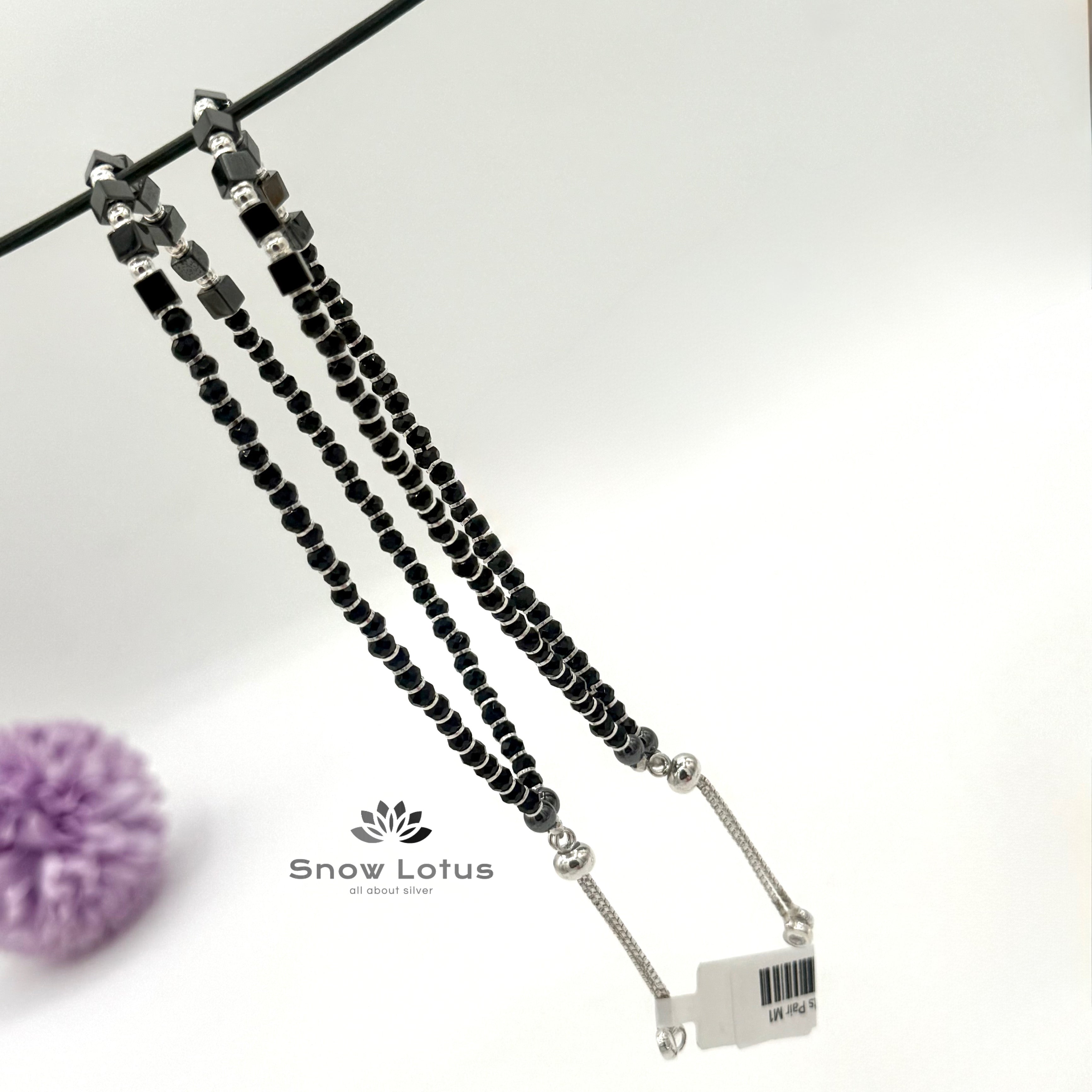 Black Bead Anklets Pair M1