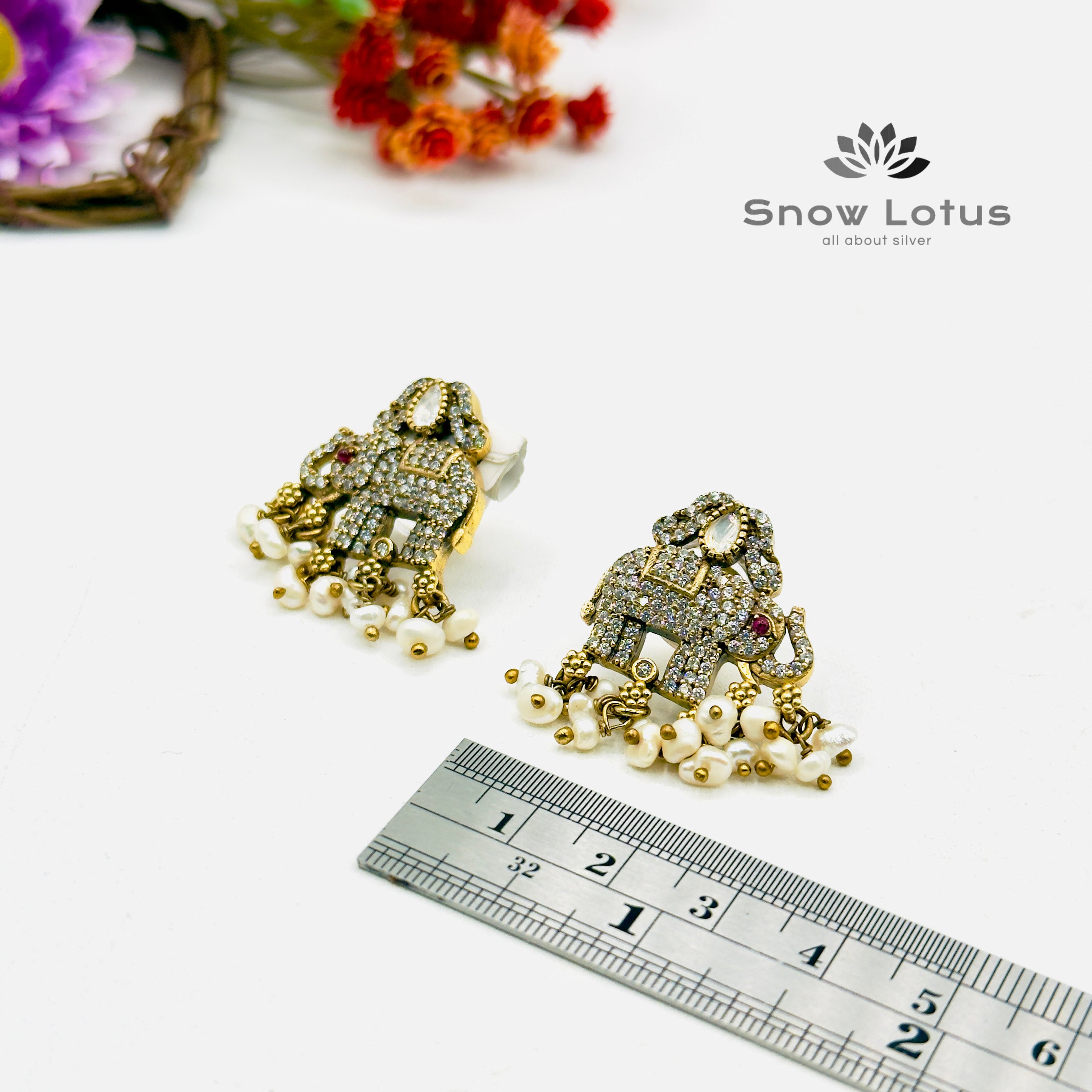 Royal Elephant Pearl Drop Moissanite Studs