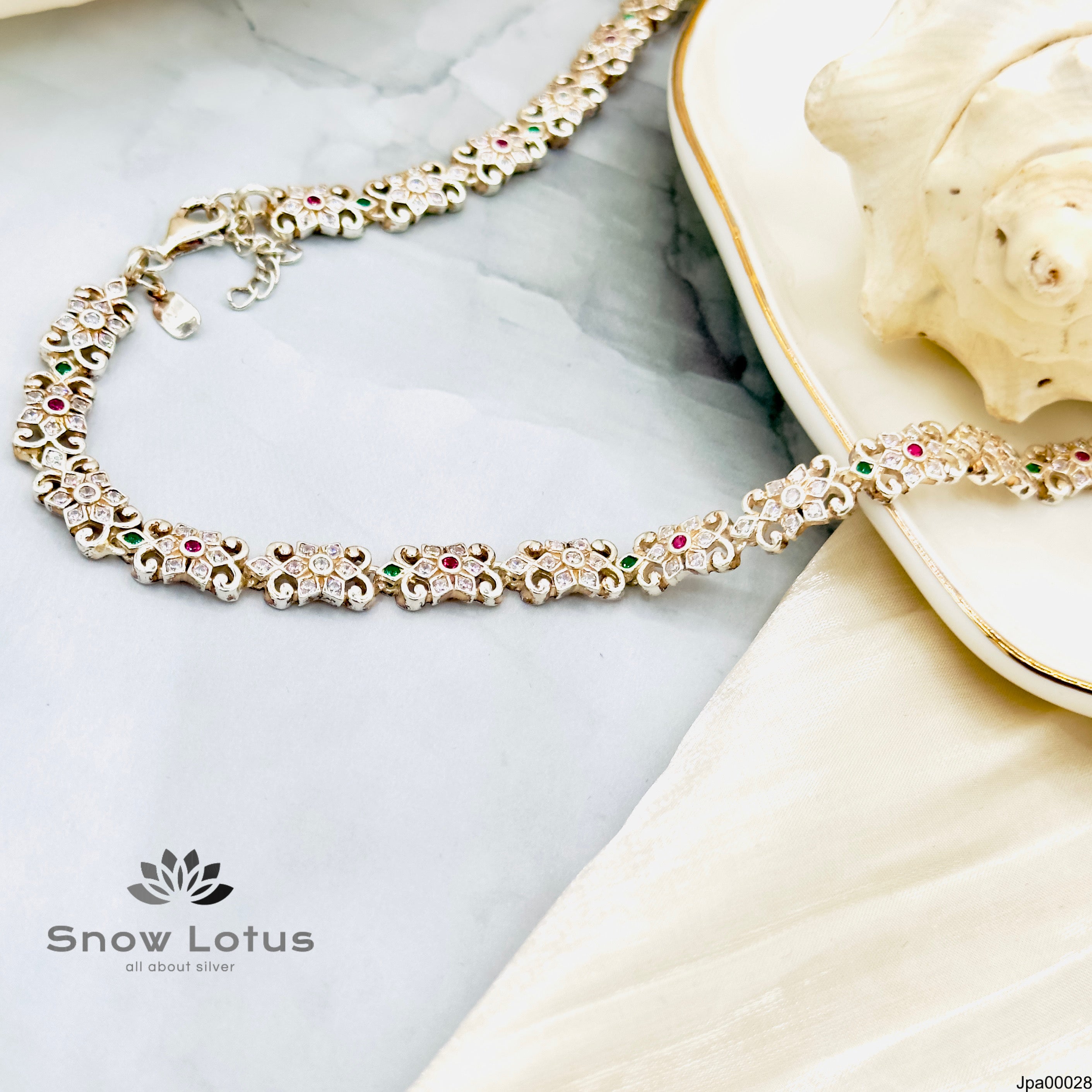 Silver Payals with Multi color stones