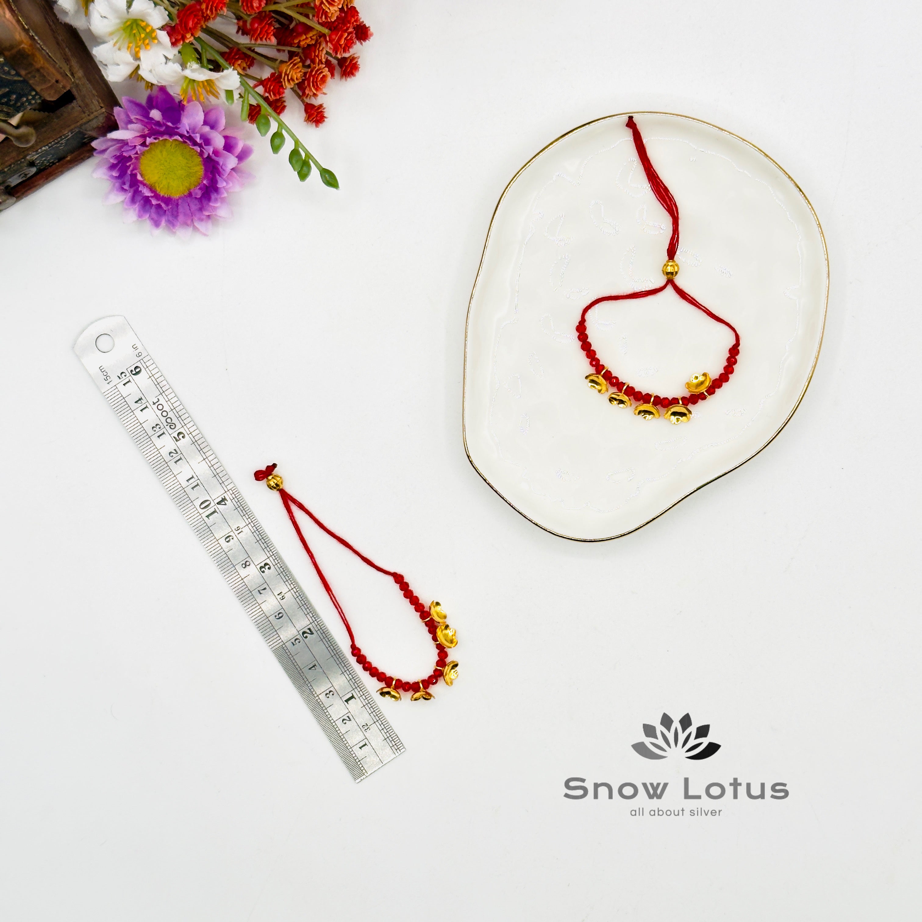 2 gms Silver Flowers Mini Haaram Red