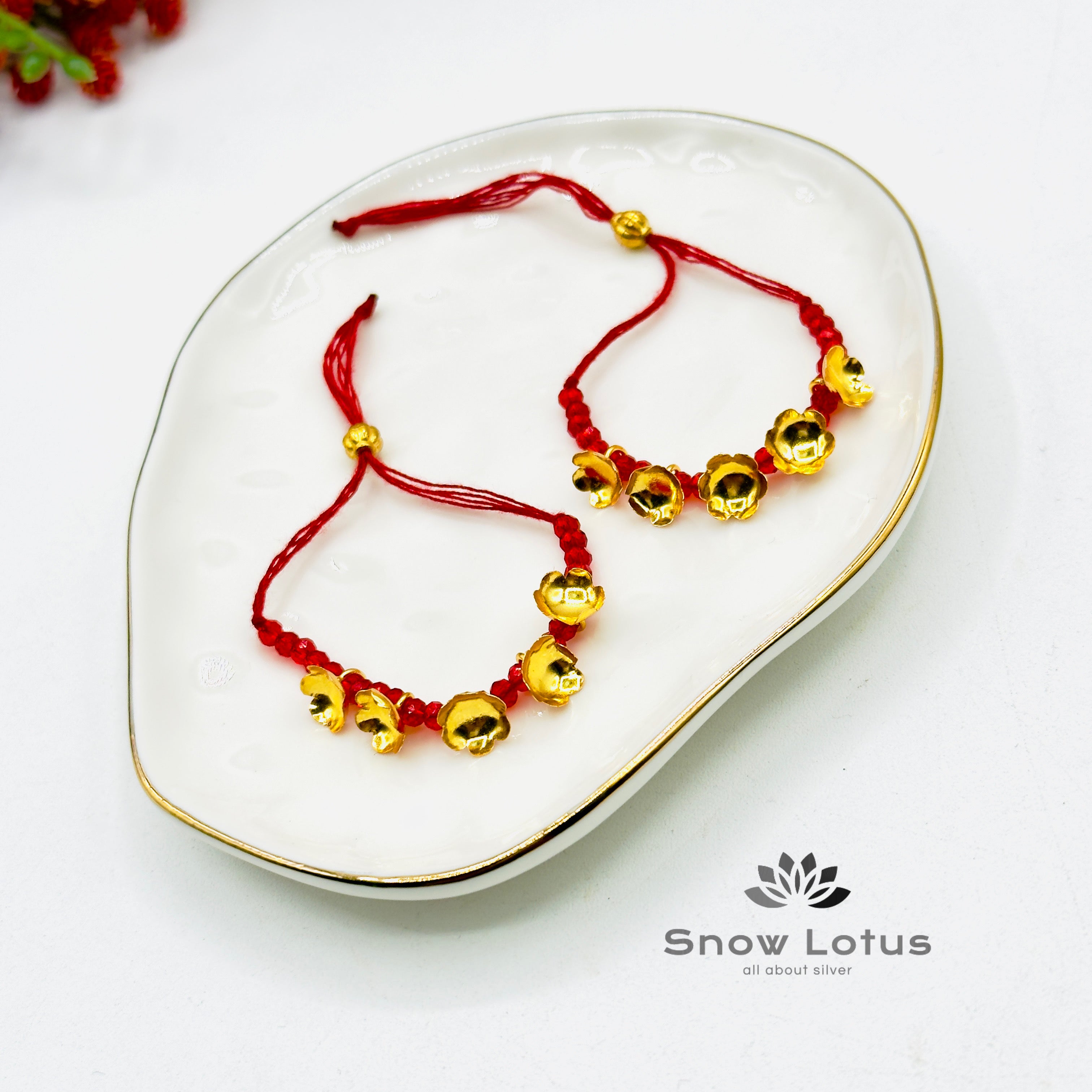 2 gms Silver Flowers Mini Haaram Red