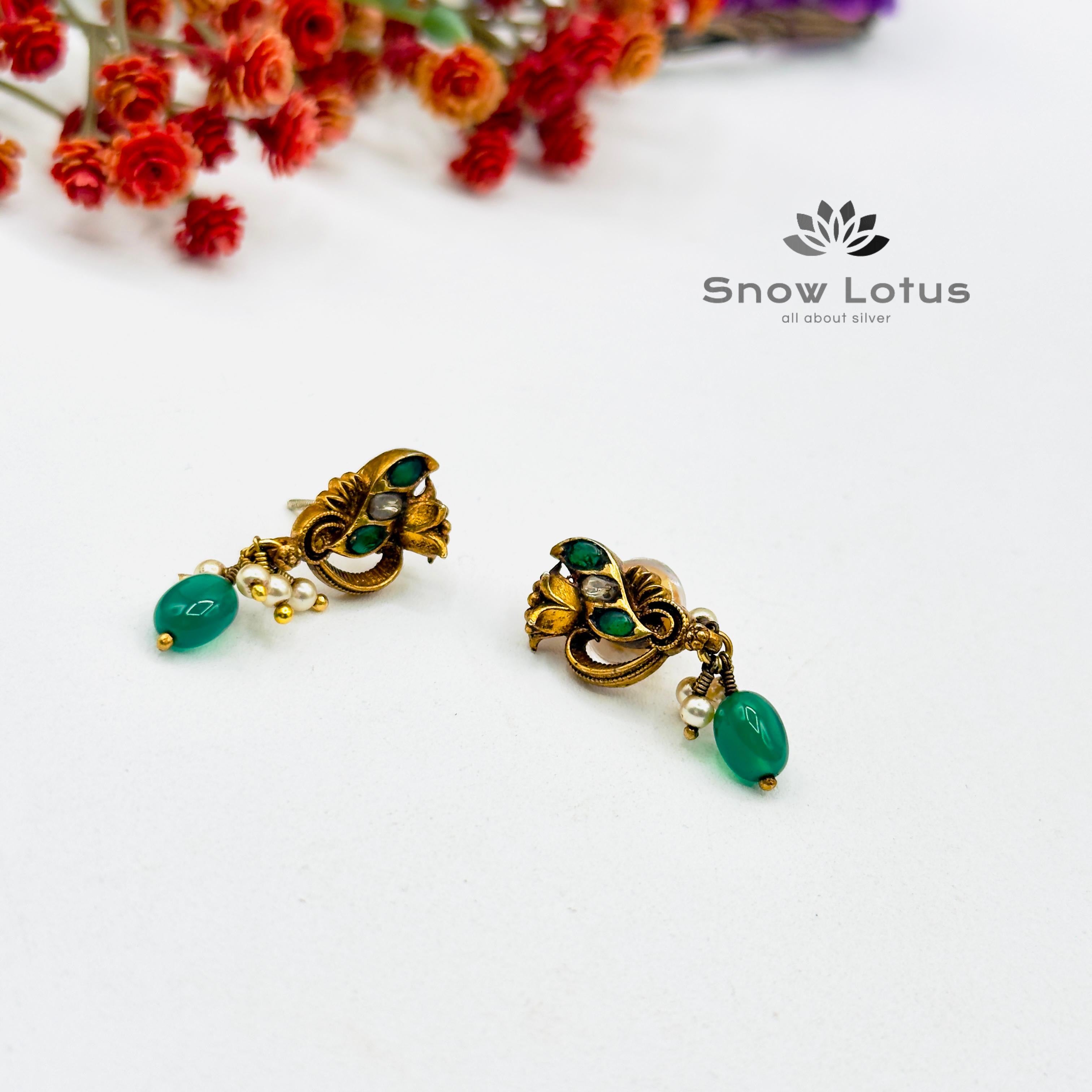 Green Drop Kundan Studs