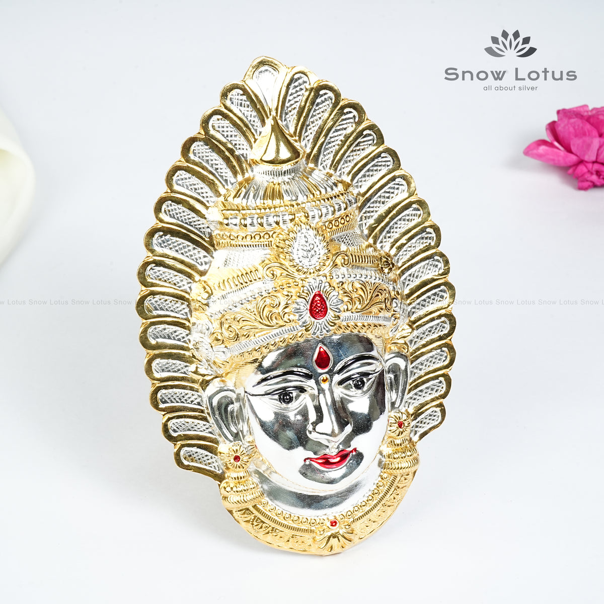 Gold Plated Silver Ammavari Face with Highlights