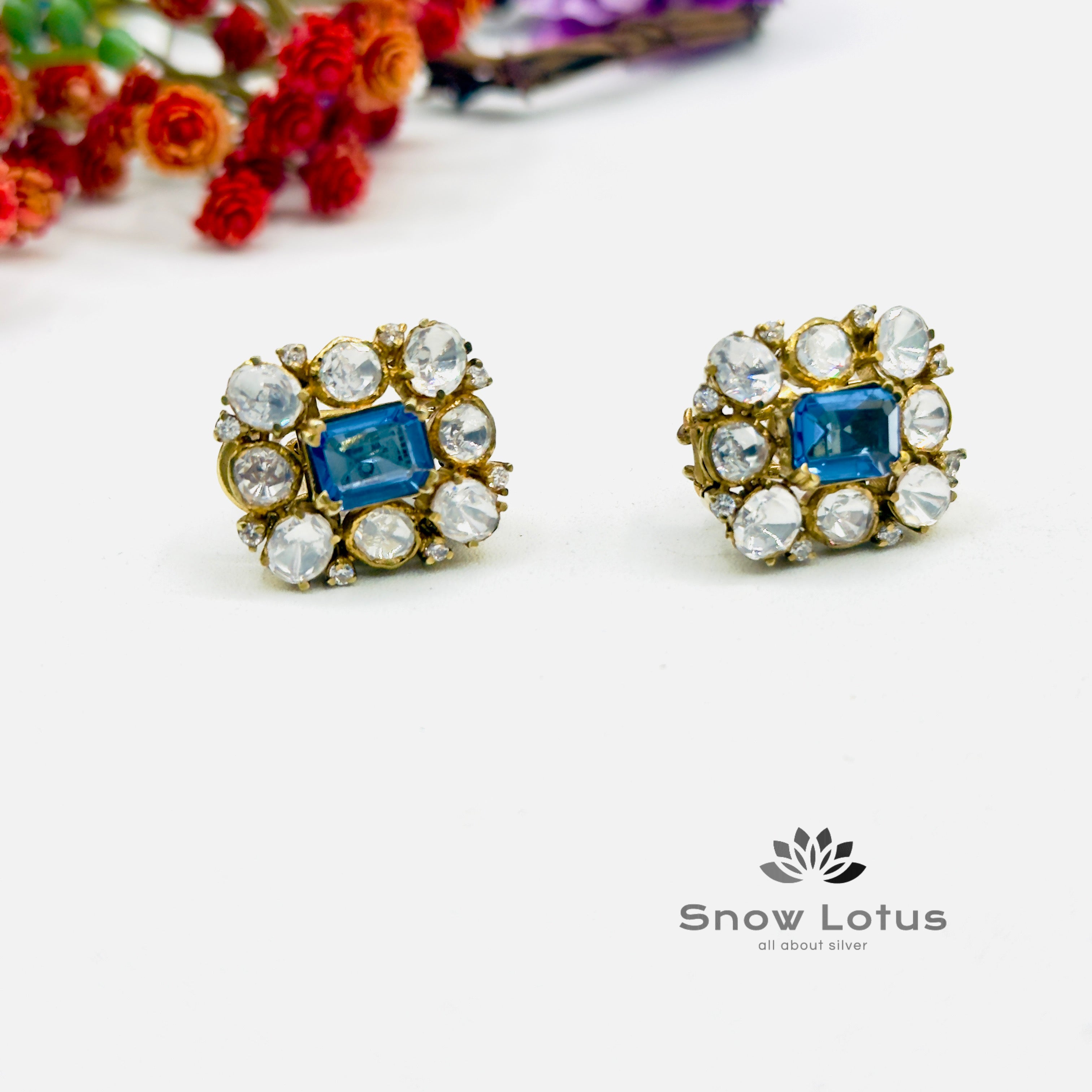 Rectangular Blue Moissanite Studs