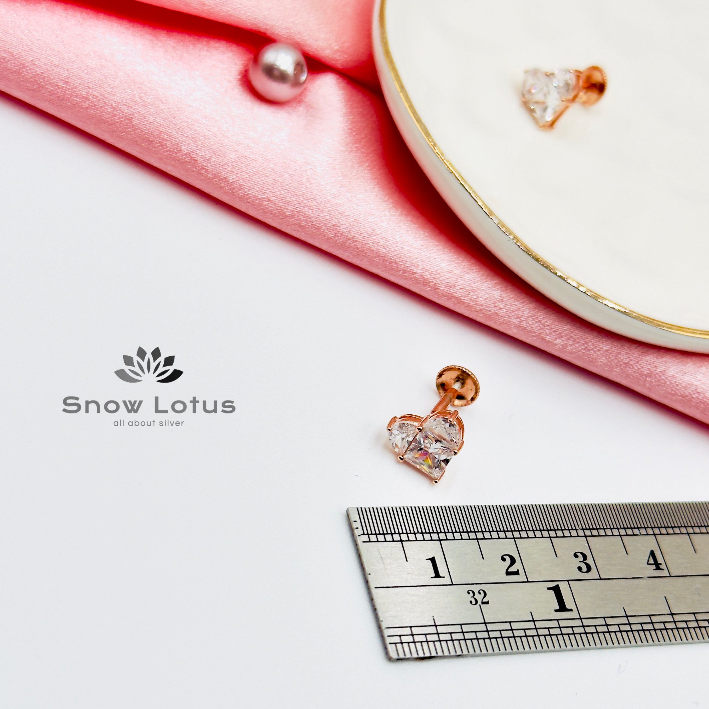 Rose Gold White Heart Earrings