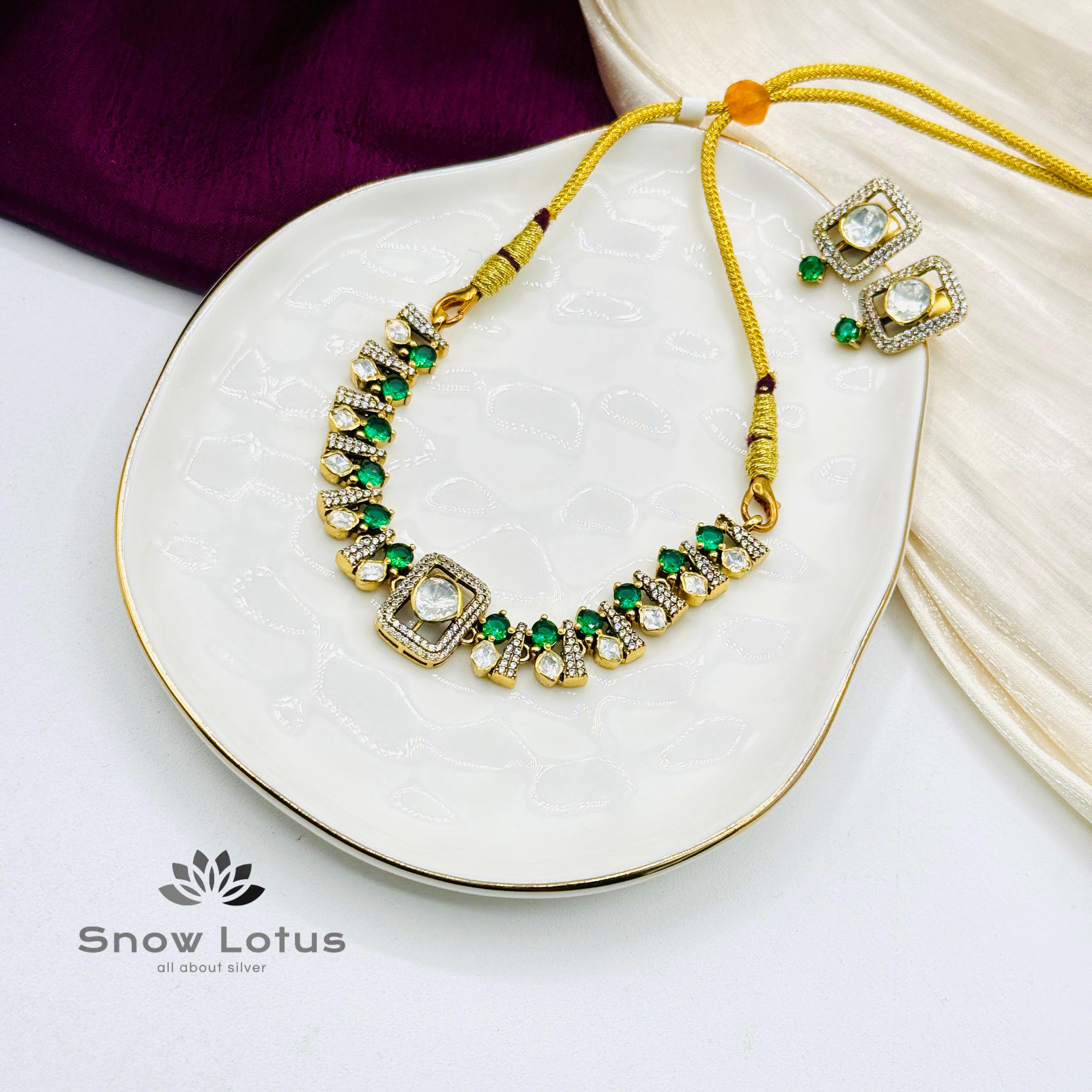 Graceful Green Moissanite Choker With Earrings