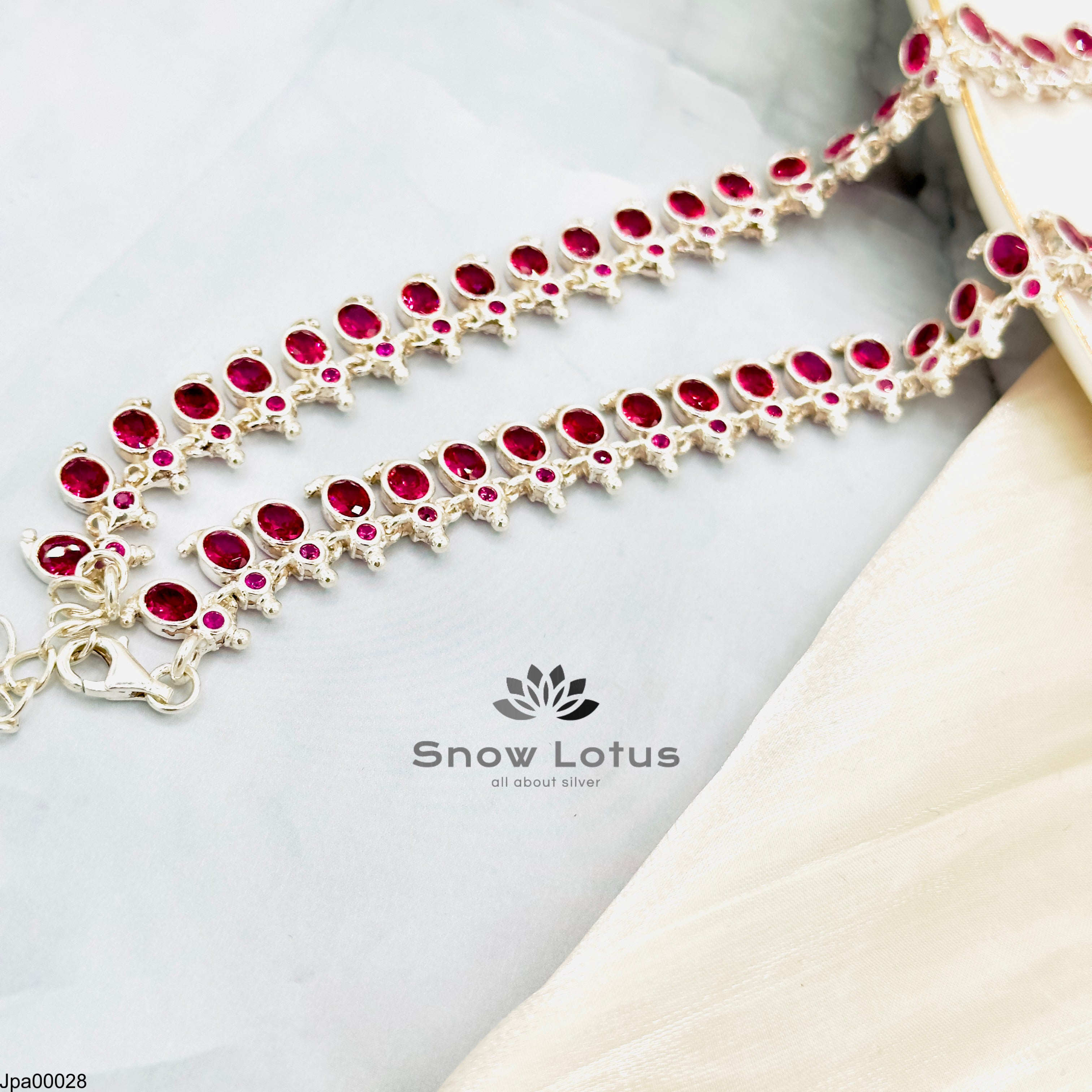 Silver Payals Pink Stones