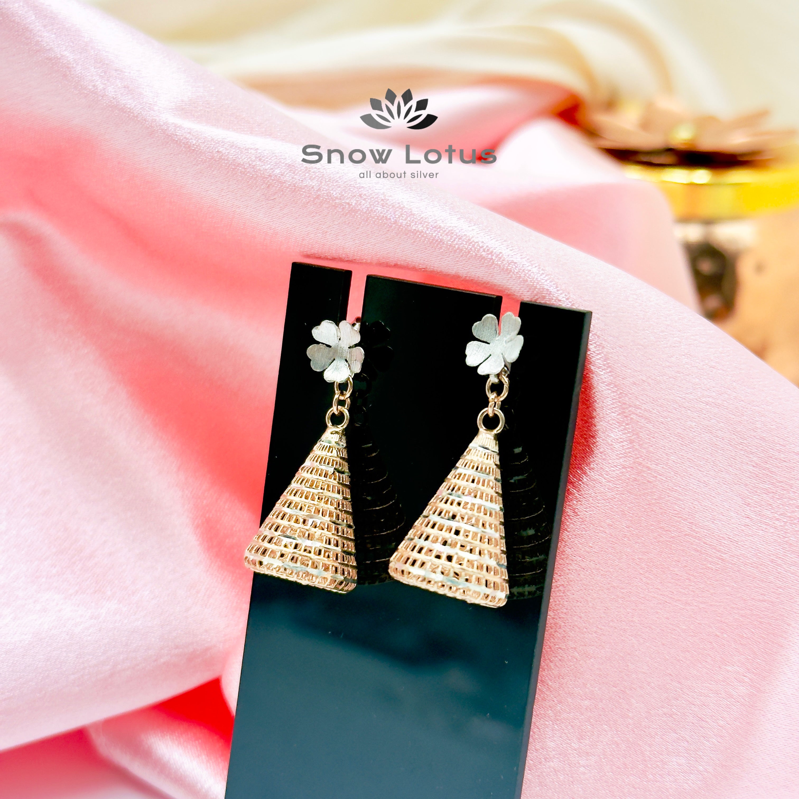 Two Tone Rhodium Cone Earrings