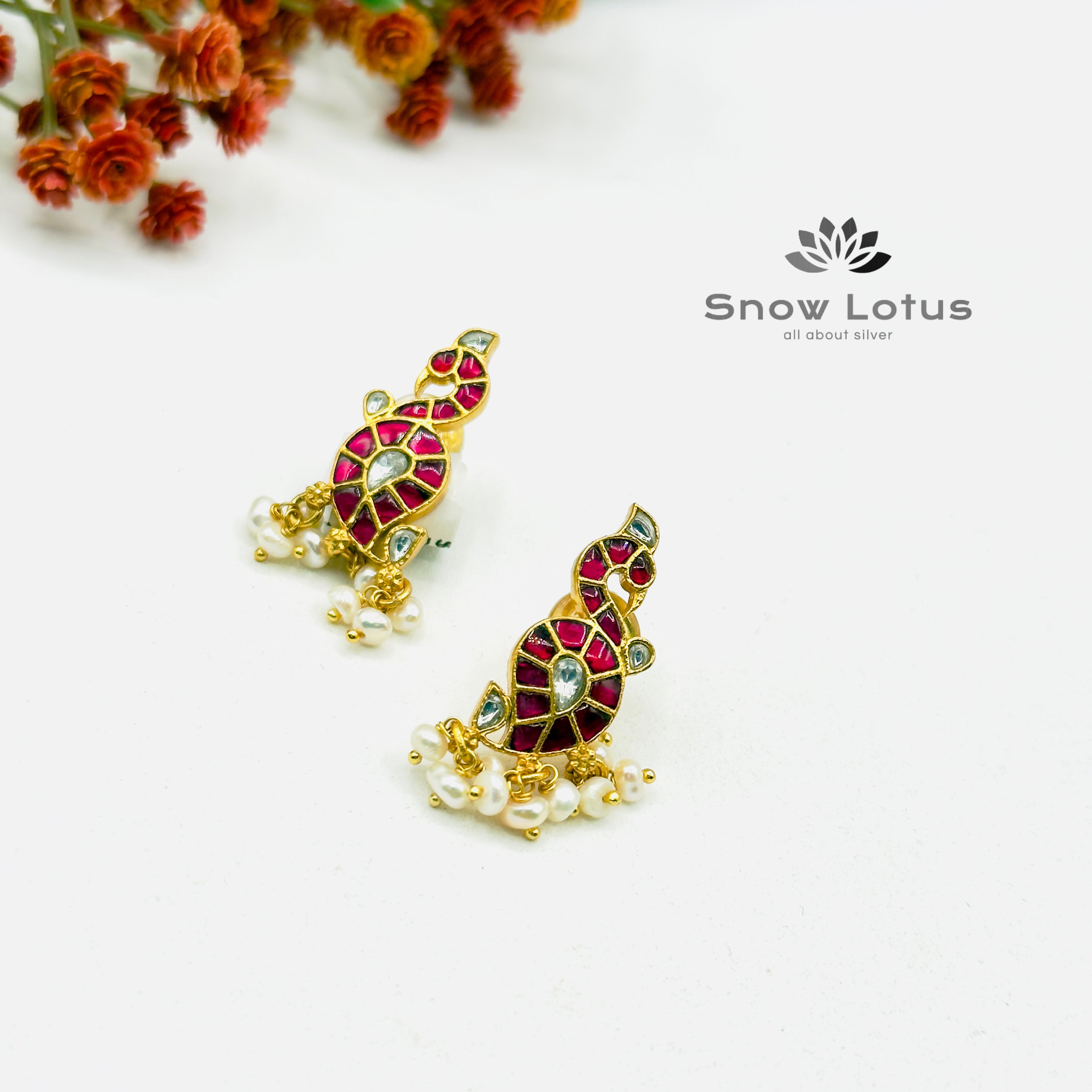 Pink Kundan Peacock Earrings