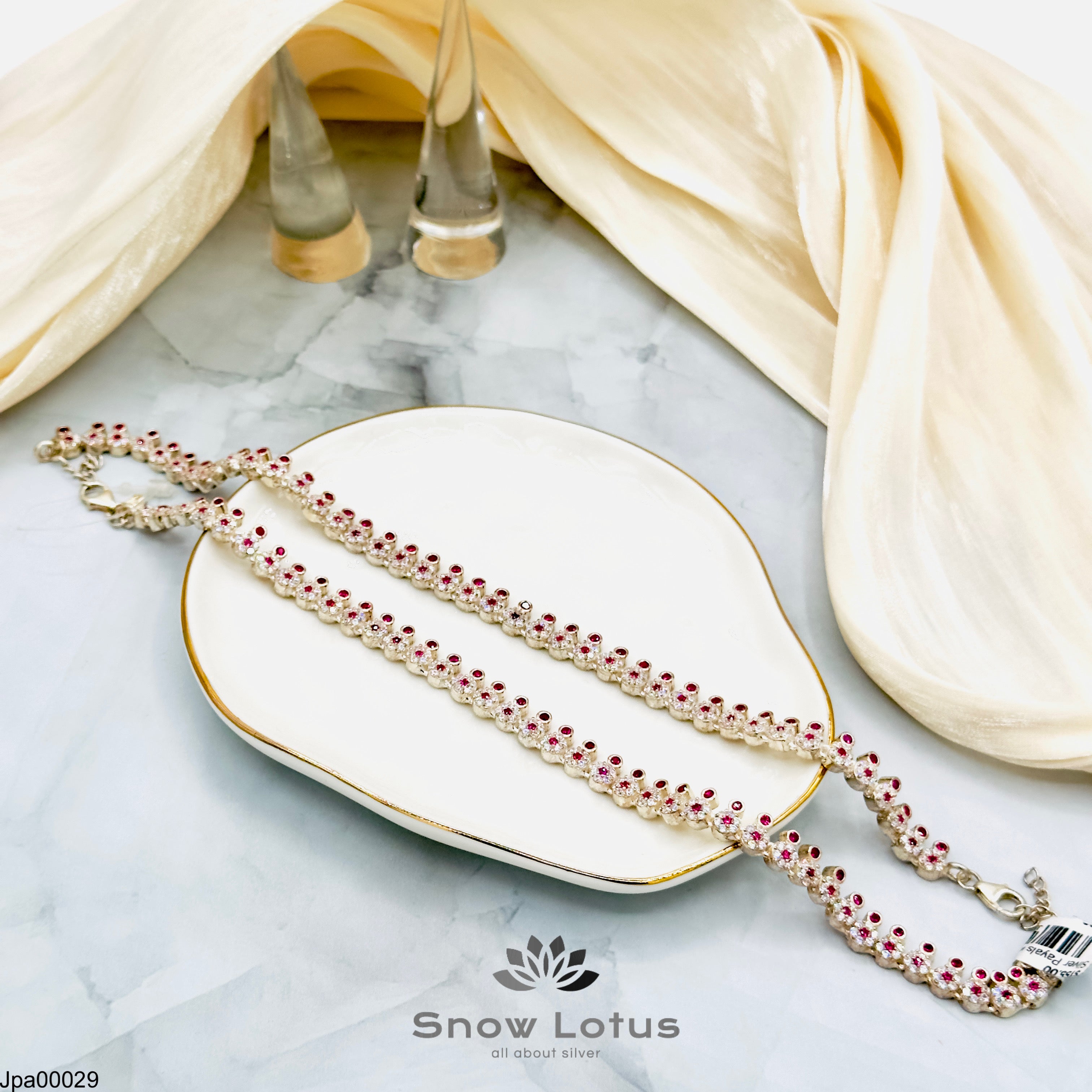 Silver Payals flower pattern drop stones