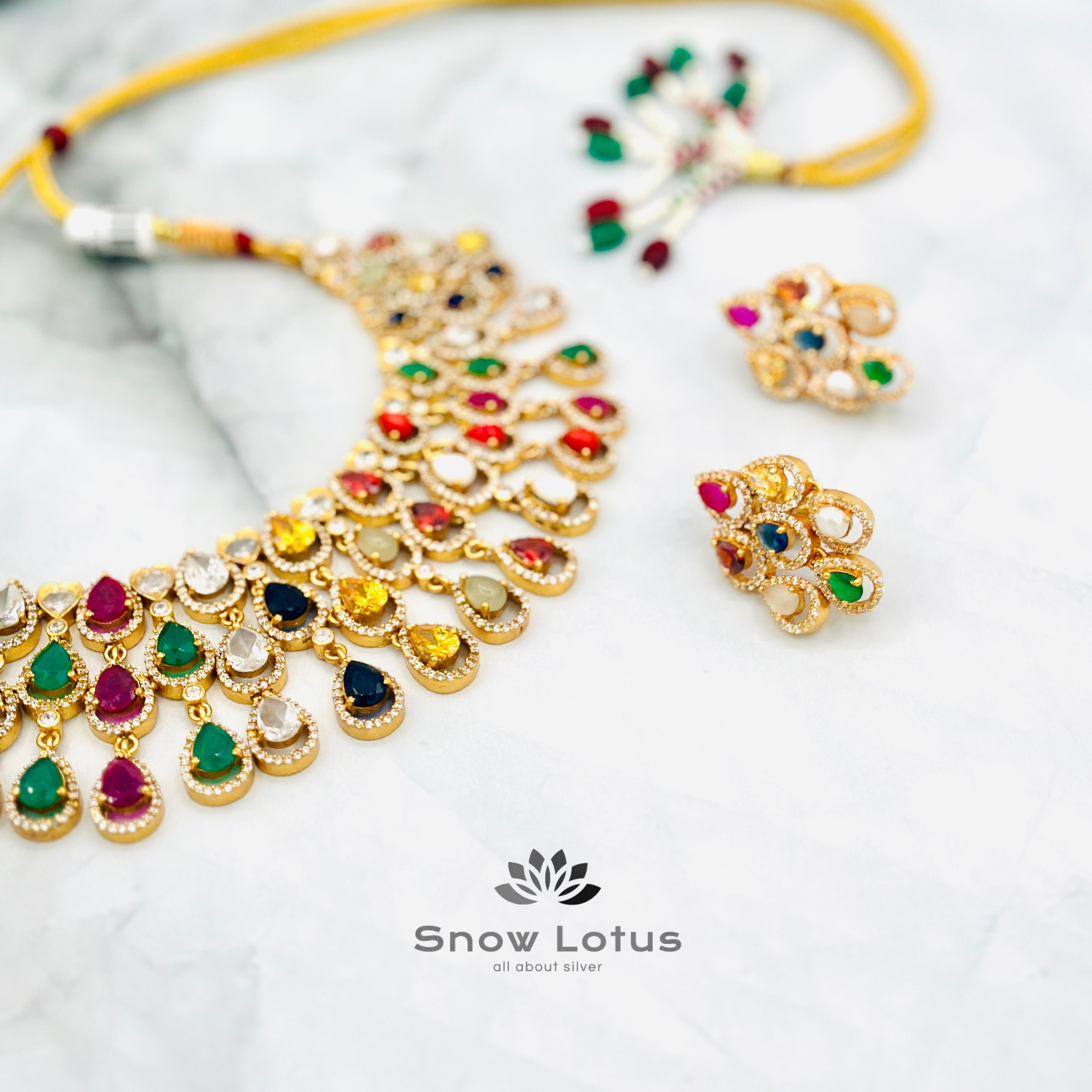 Highfalutin navrathna neckpiece with earrings