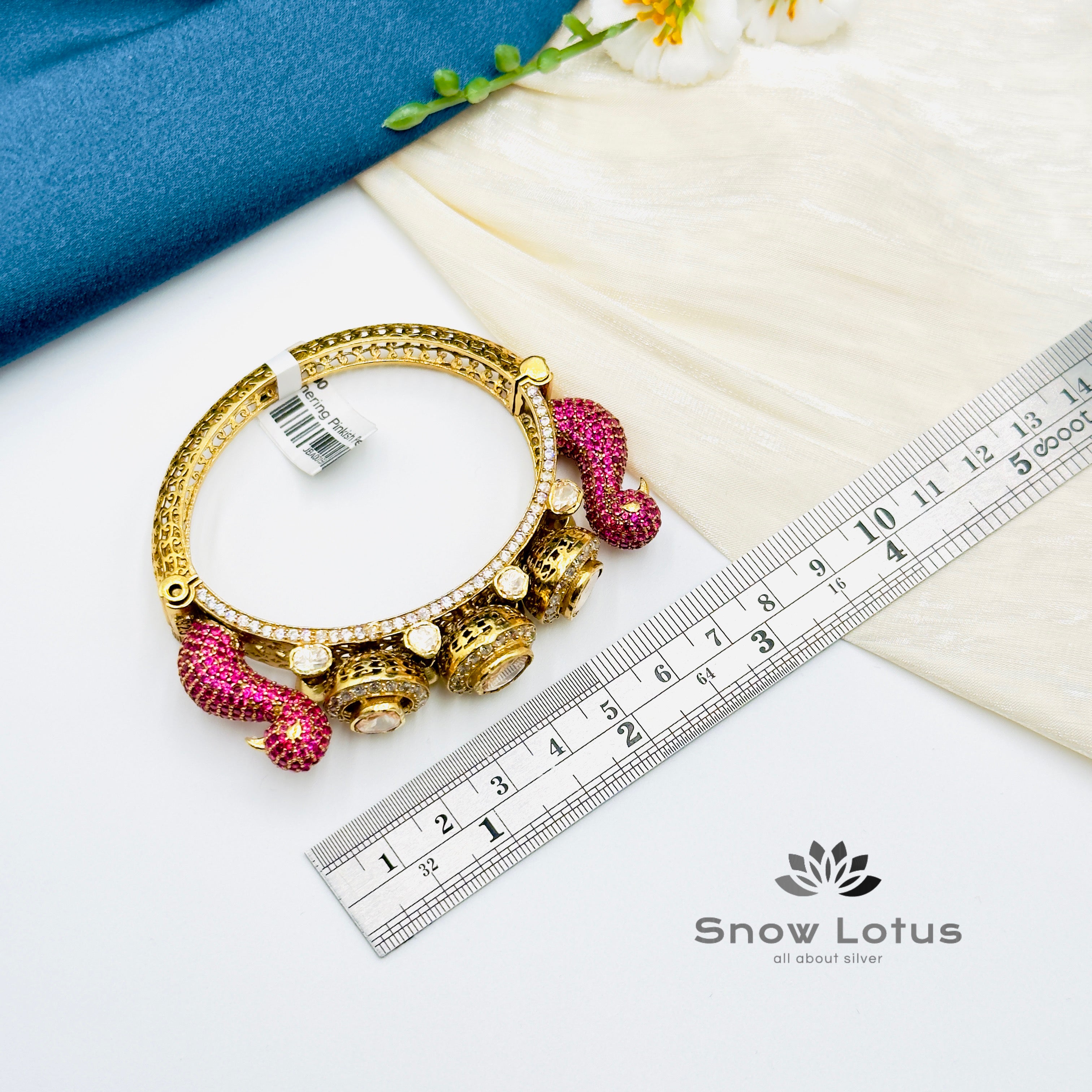 Shimmering Pinkish Peacock with Moissanite Openable Screw Kada Single (2.4)