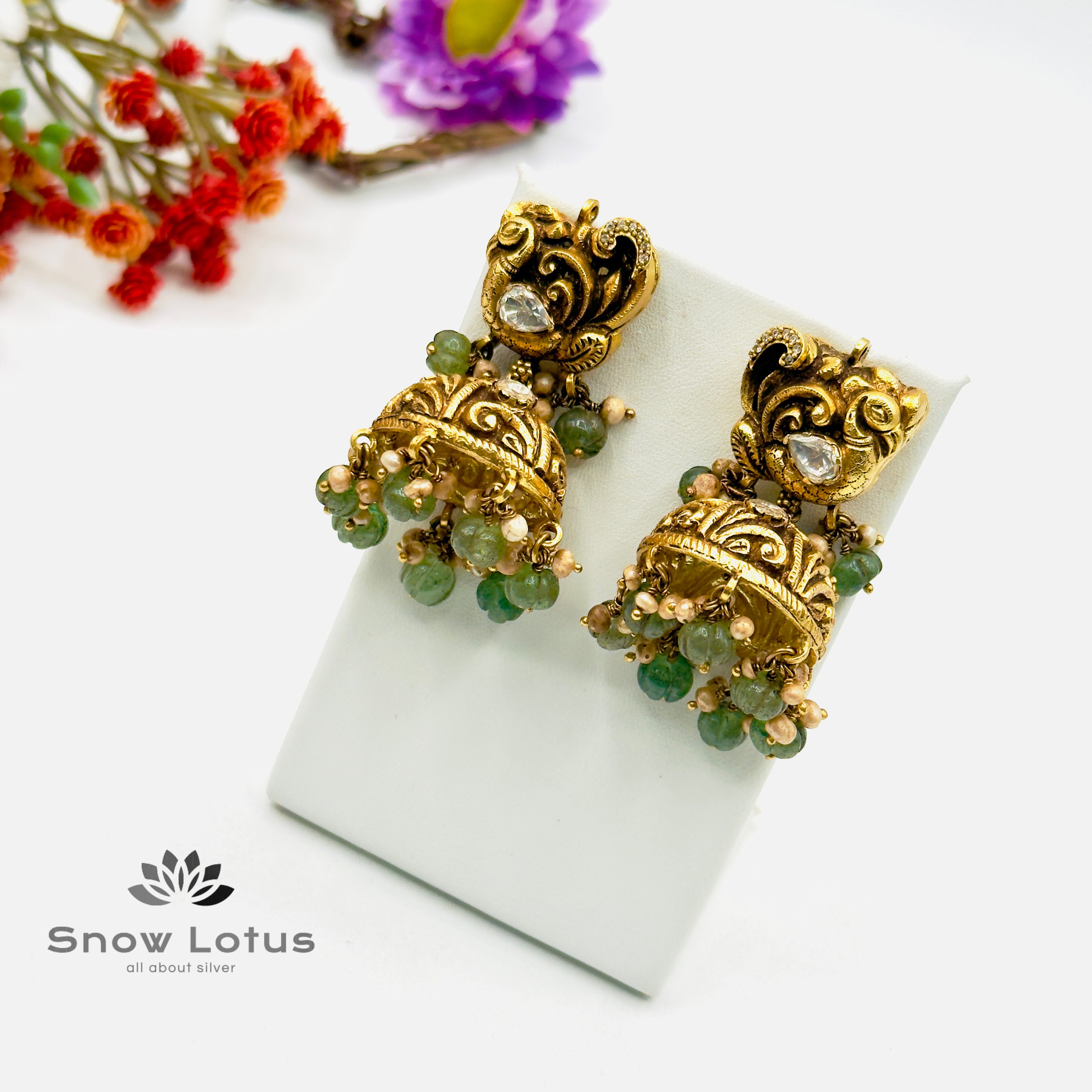 Green Drop Peacock Jhumka