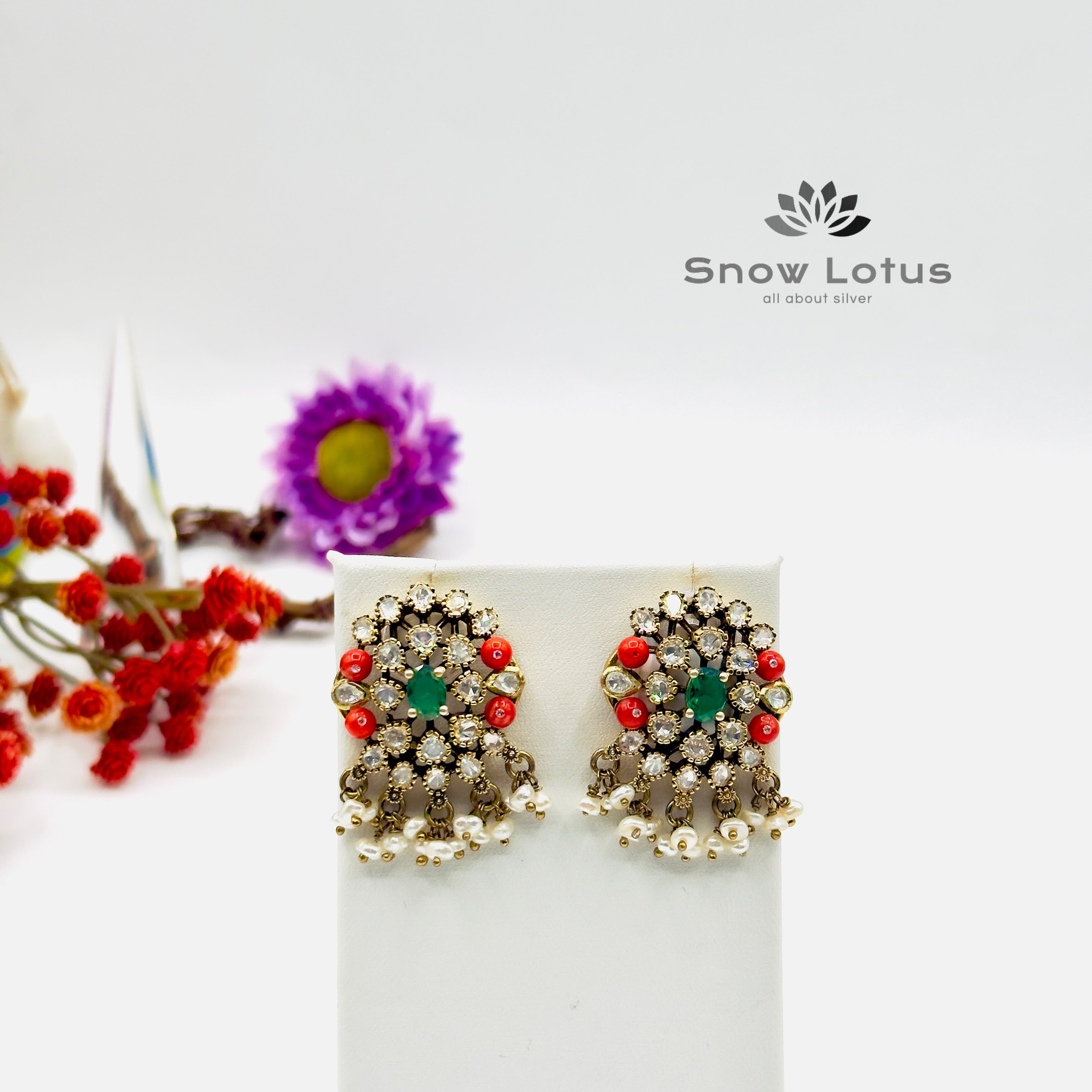 Coral Pearl Drops Moissanite Studs