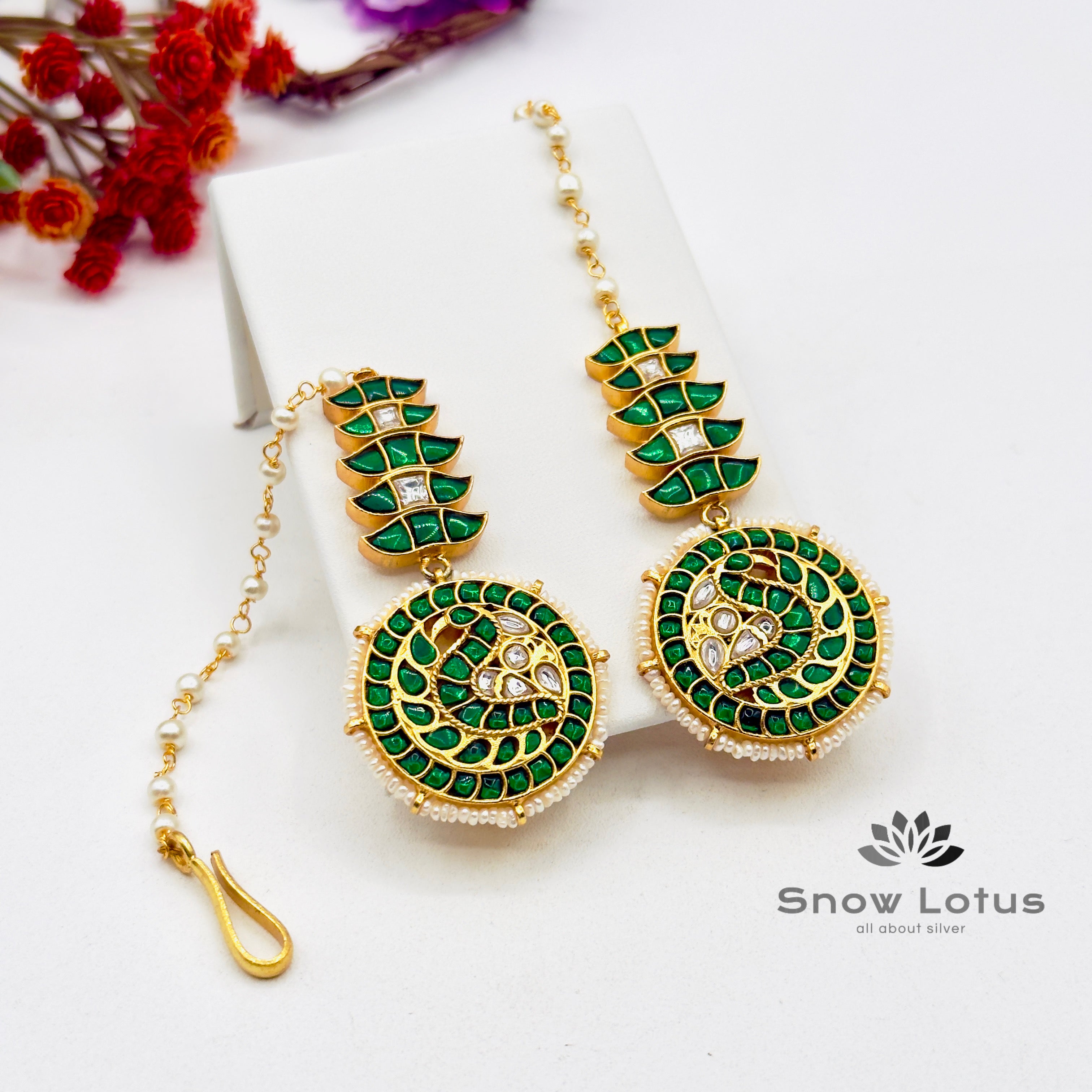 Green Peacock Studs With Maati