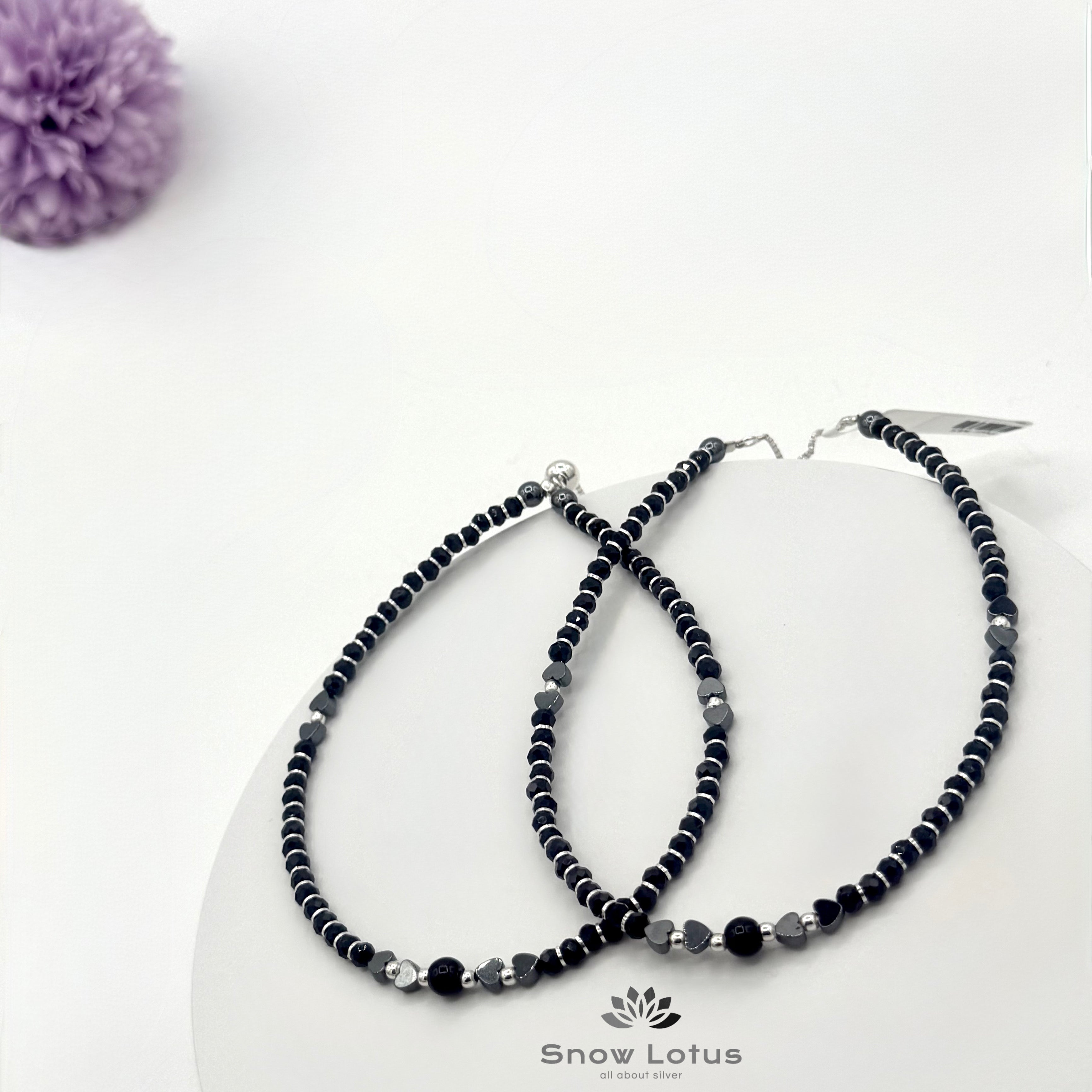 Black Bead Anklets Pair M3