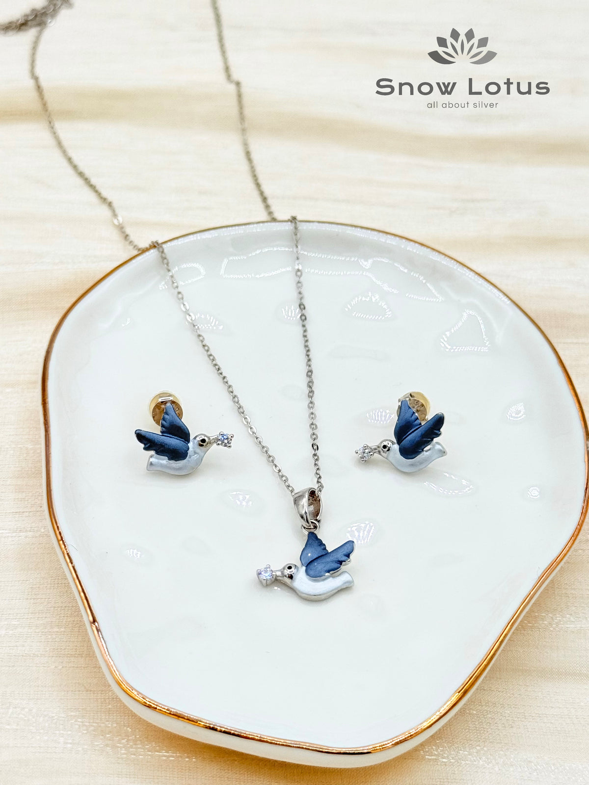 Sterling Flying Flamingo Pendant Set