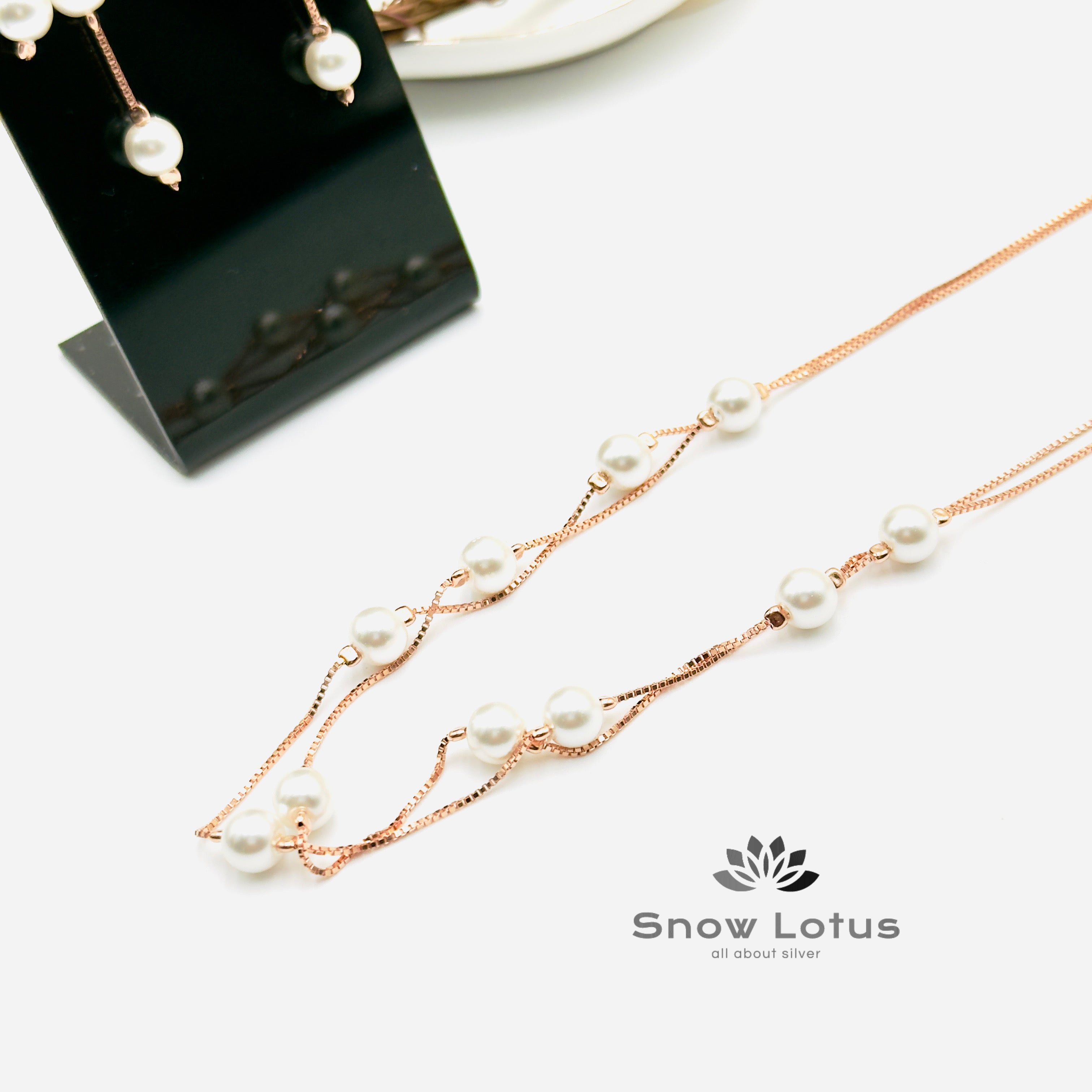 Rose Gold Double Layer Pearled Neckpiece Set