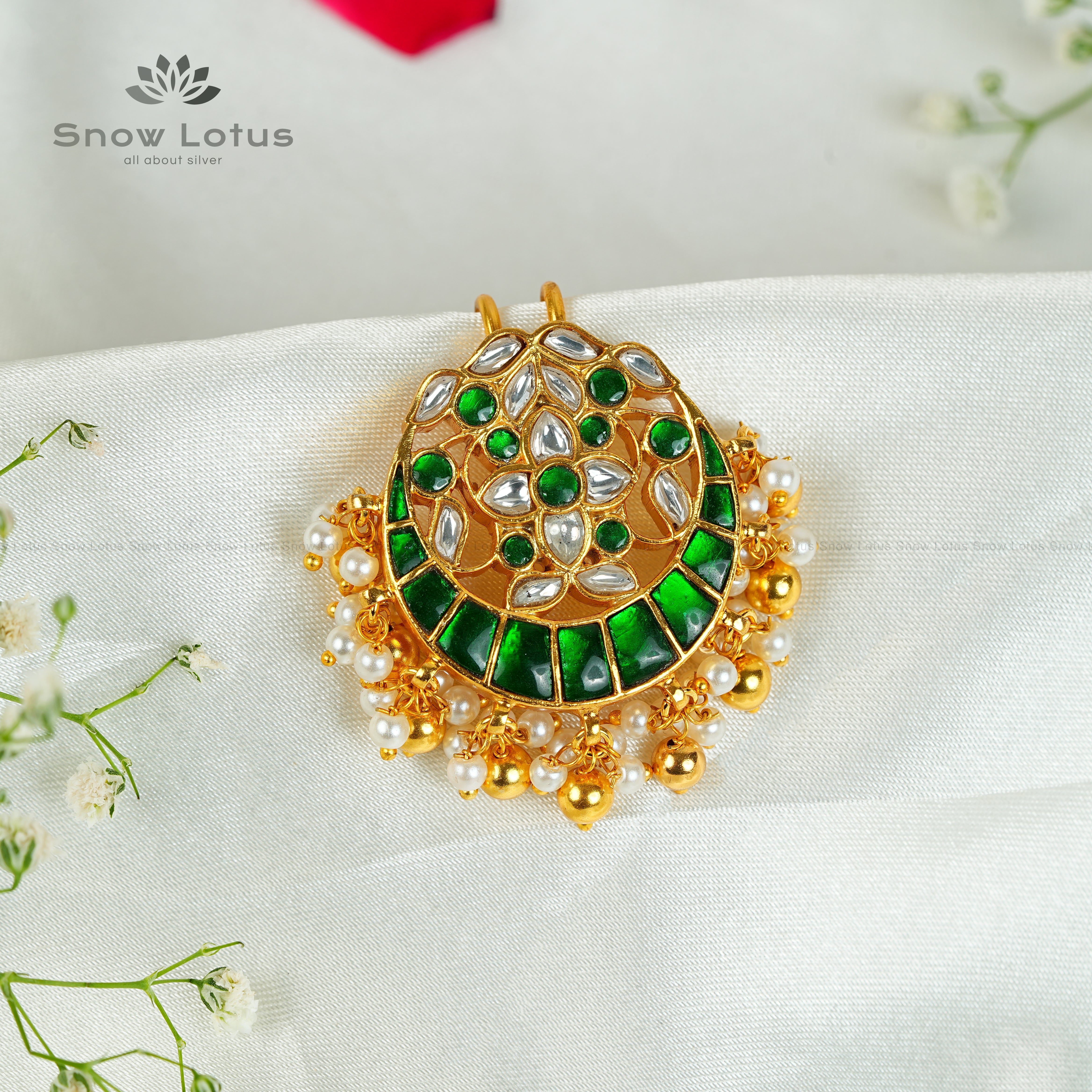 Green Half Moon Kundan Juda Pin