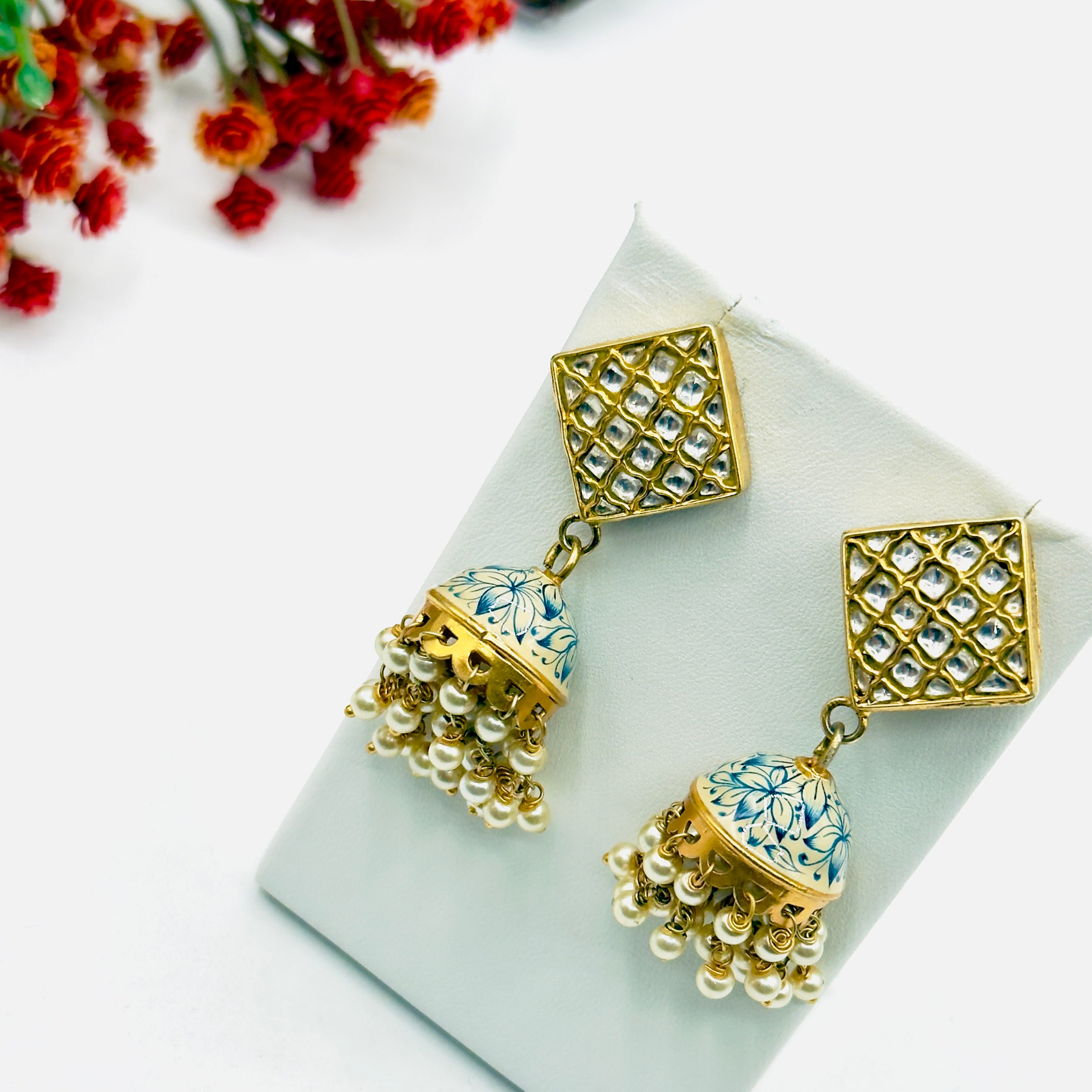 Square Kundan Moissanite Jhumka