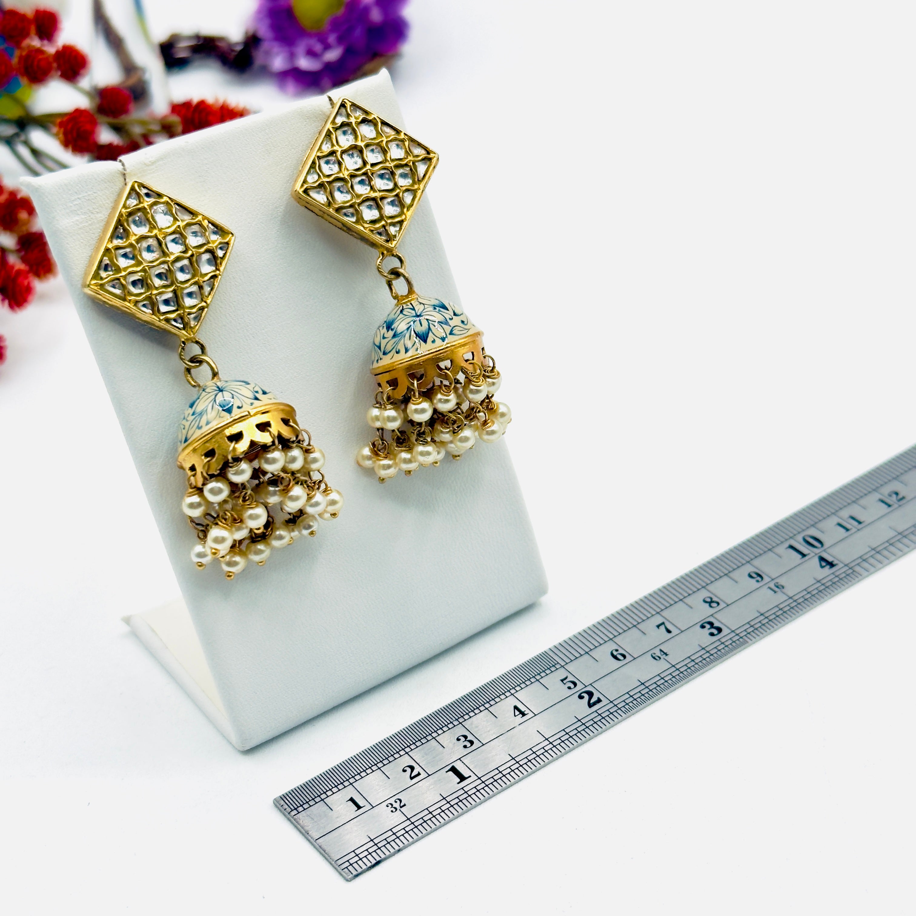 Square Kundan Moissanite Jhumka