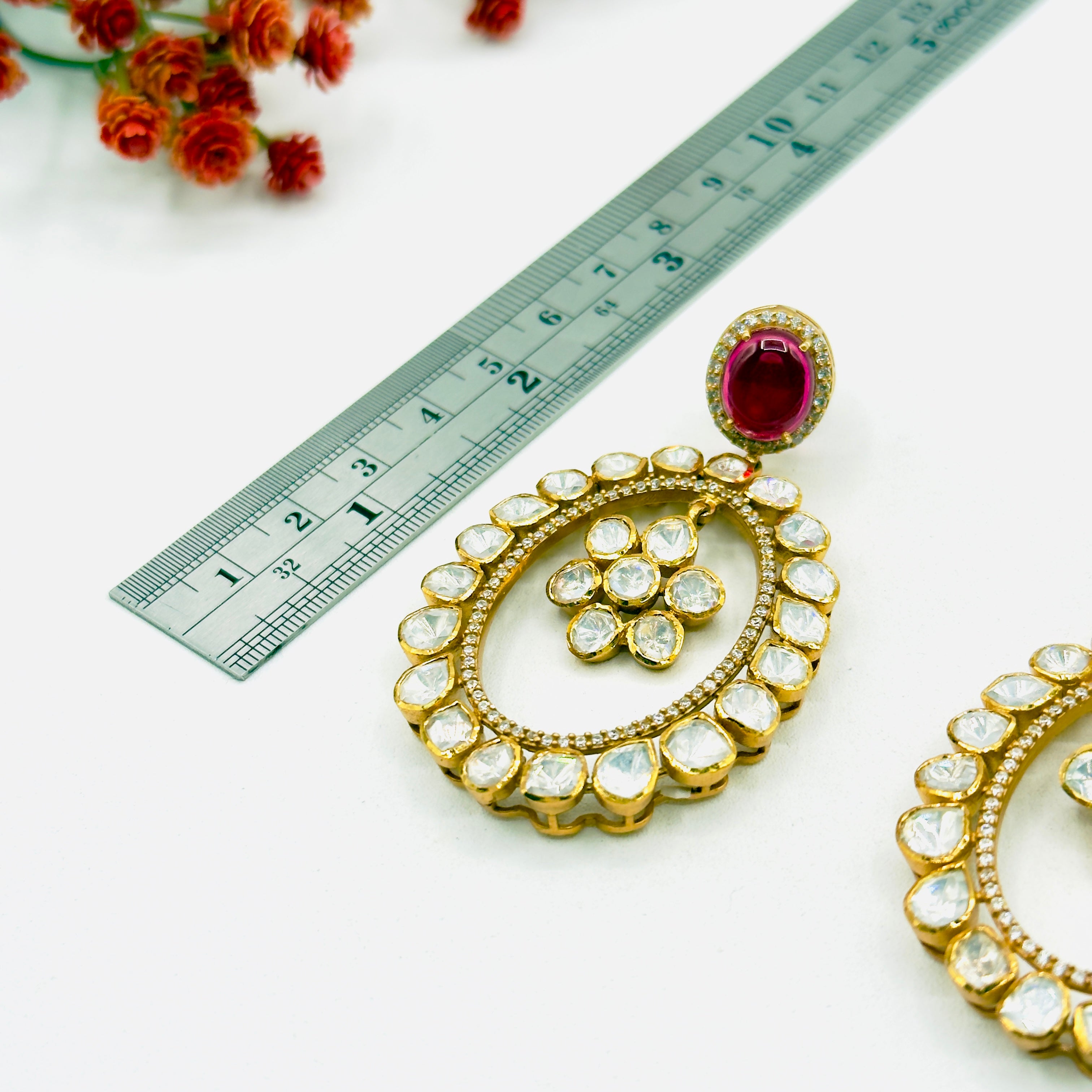 Oval Red Moissanite Chandbali