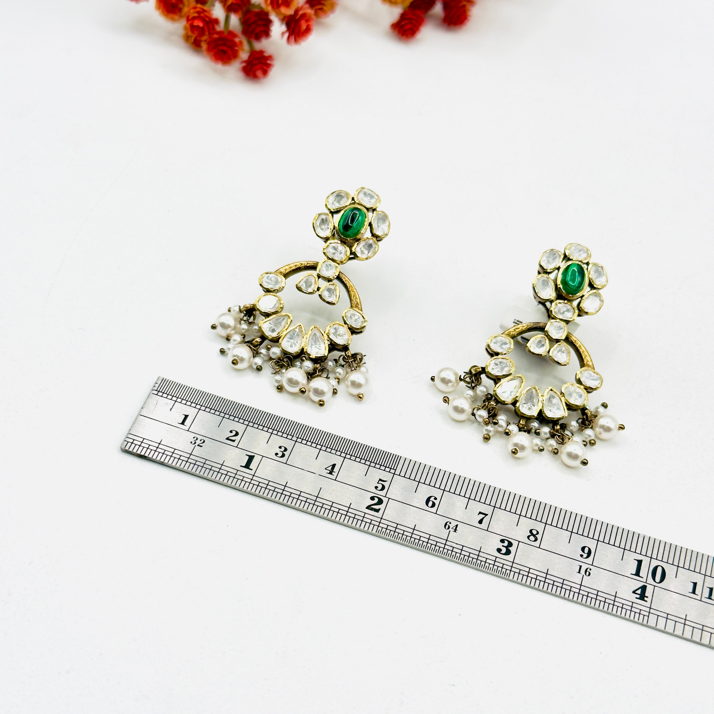 Green Moissanite Pearl Chandbali