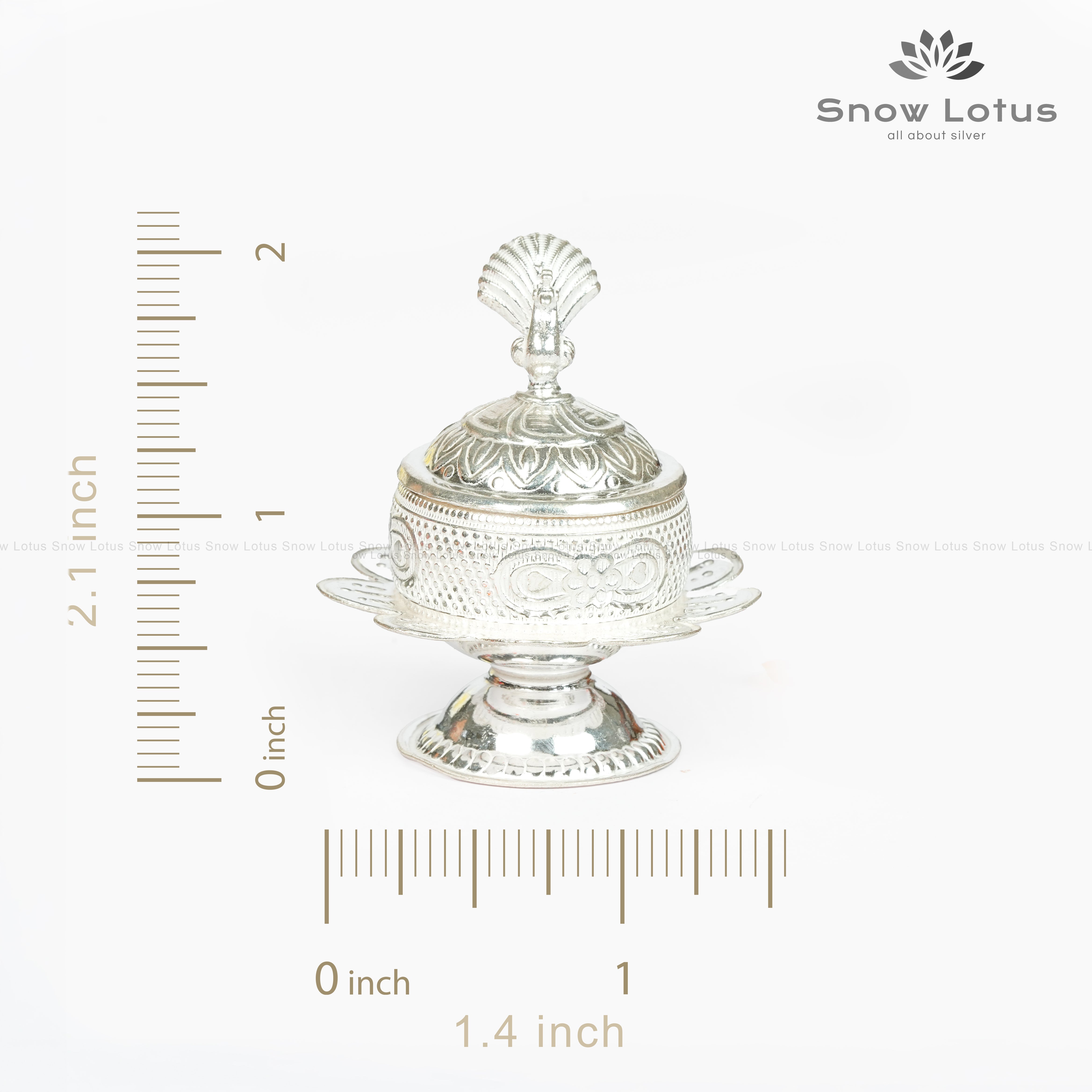 Silver Nakshi Peacock Petal Kumkum Box