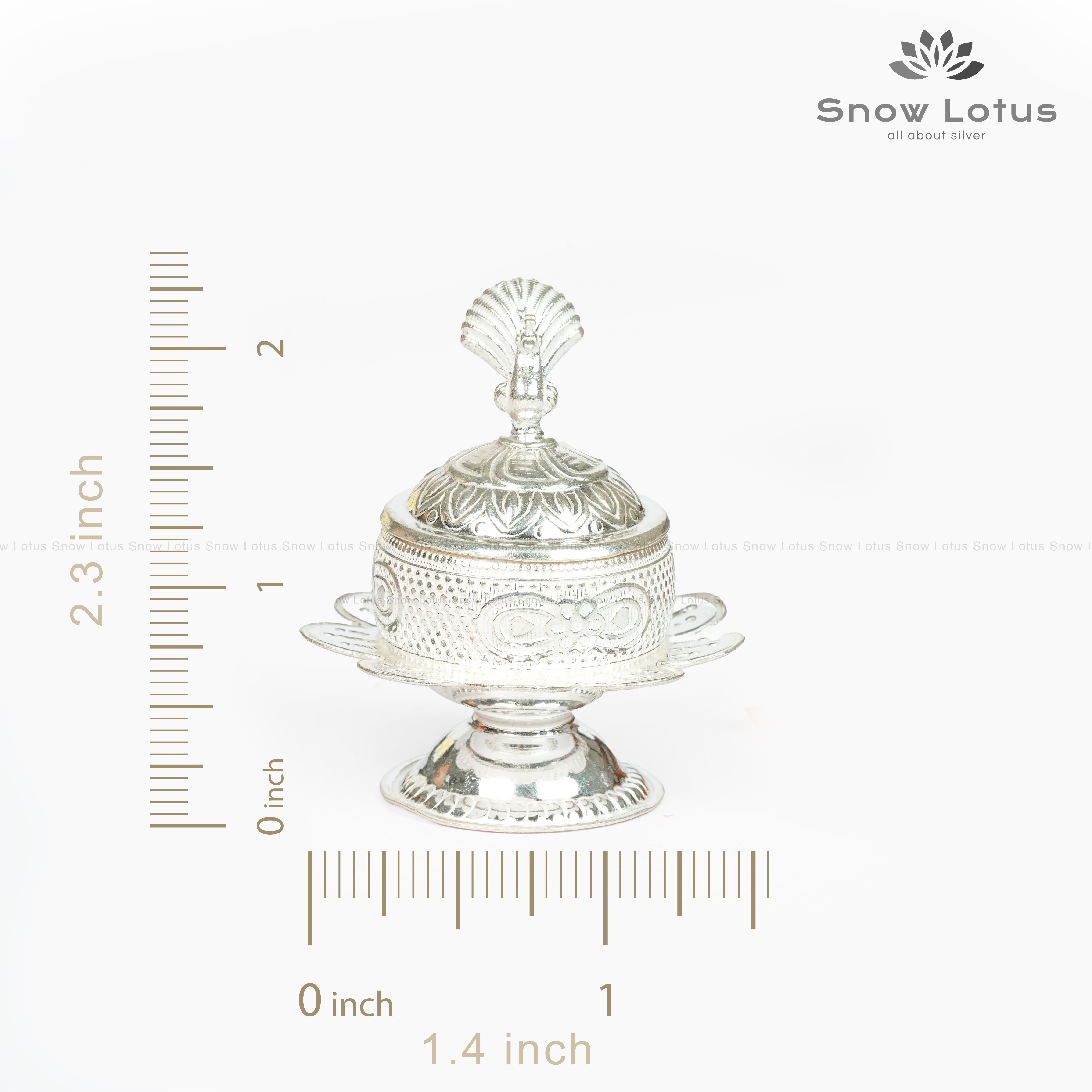 Silver Nakshi Peacock Petal Kumkum Box