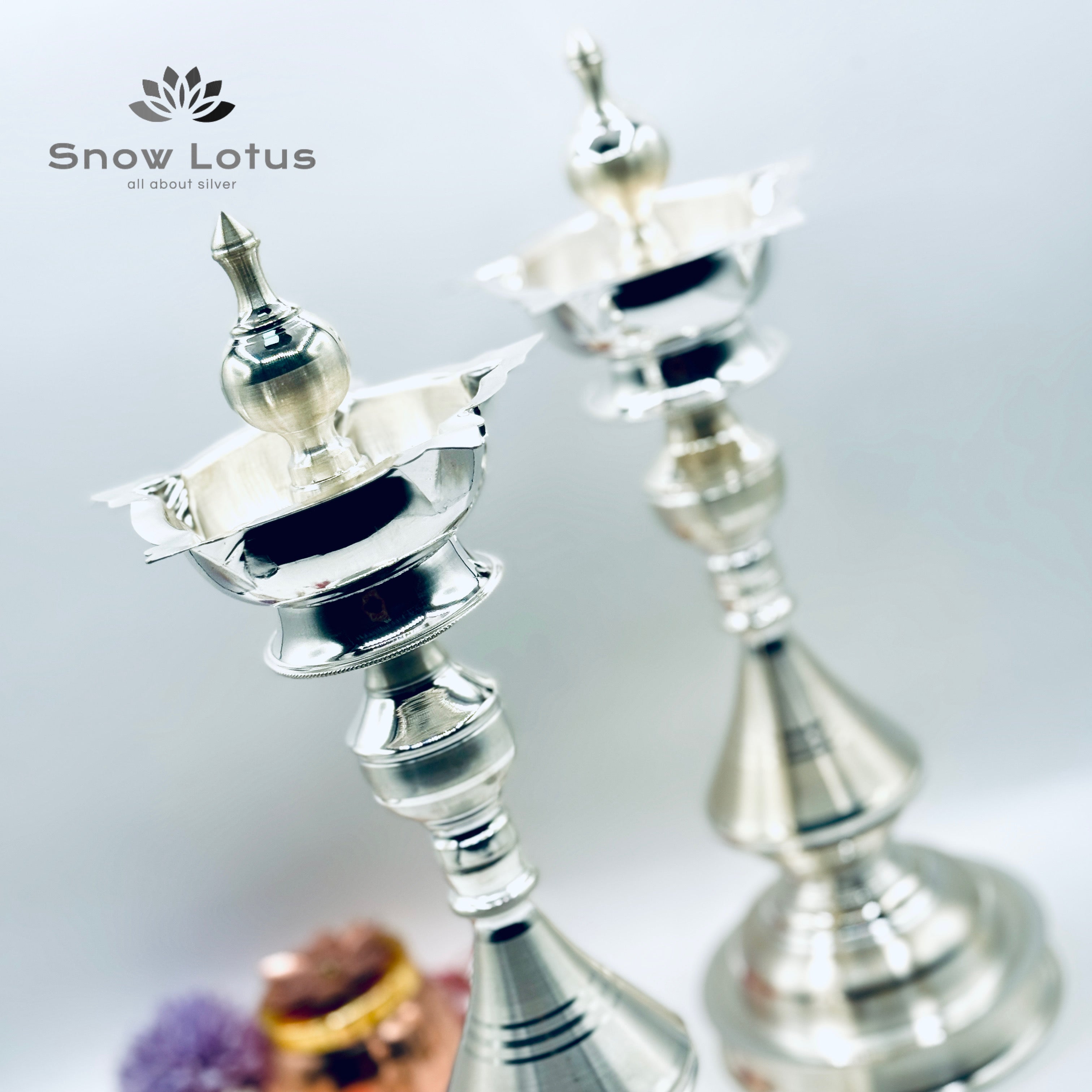 Silver Tall Diyas Plain 14"