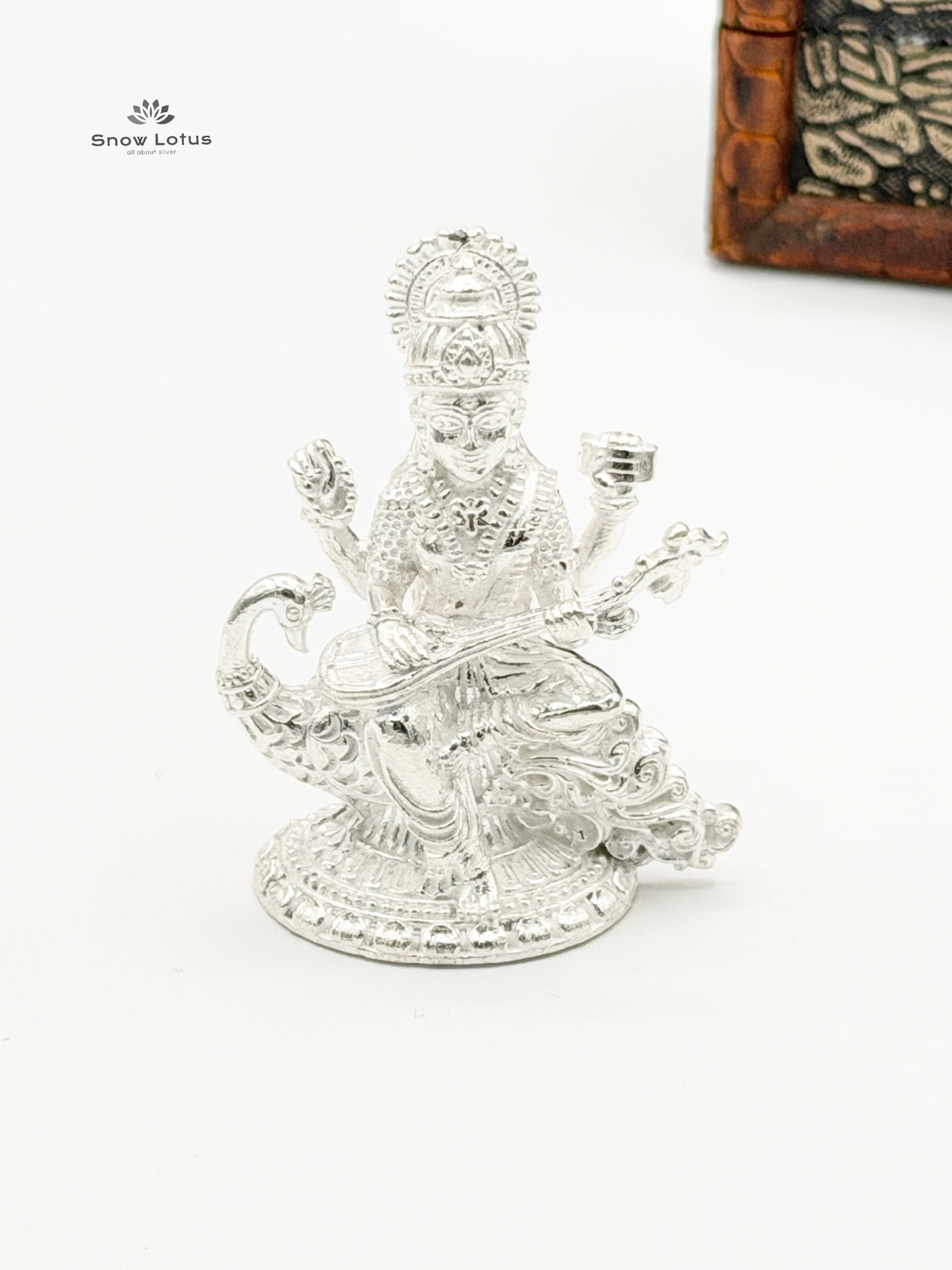 Saraswathi Devi Peacock Silver Solid 3D