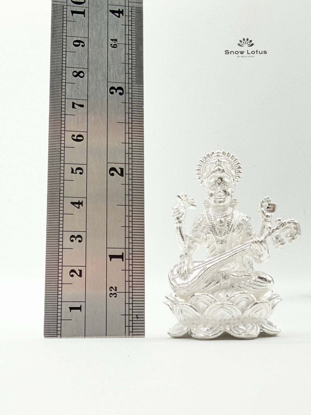 Saraswathi Devi Lotus Silver Solid 3D