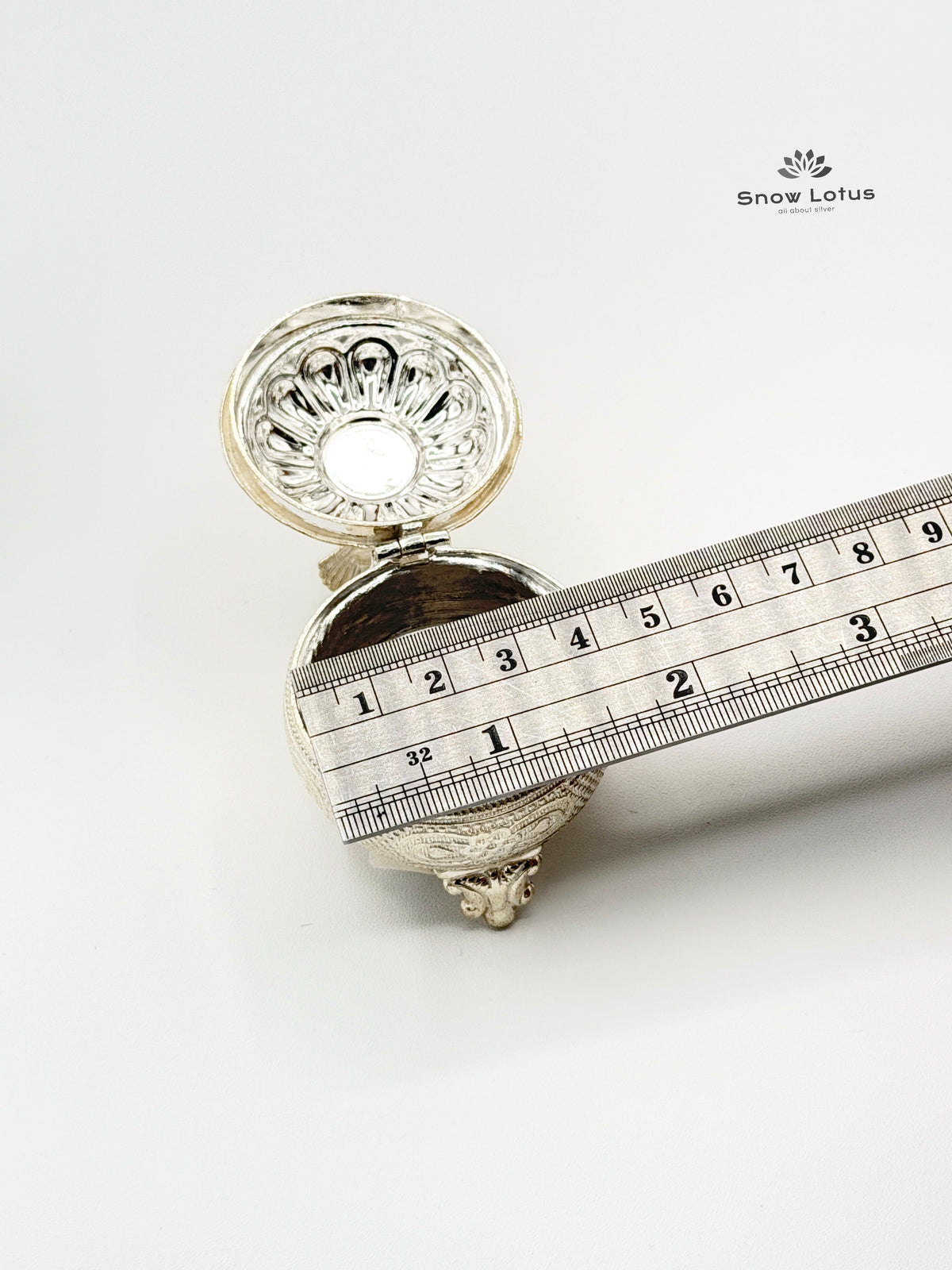 Silver Nakshi Peacock Kumkum Box