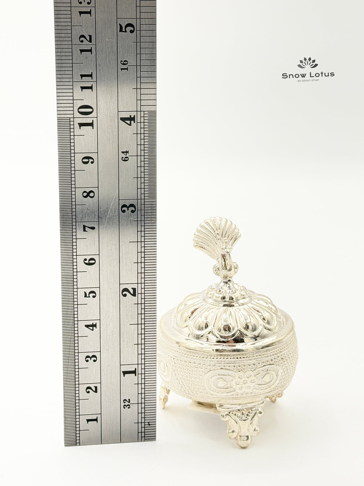 Silver Nakshi Peacock Kumkum Box