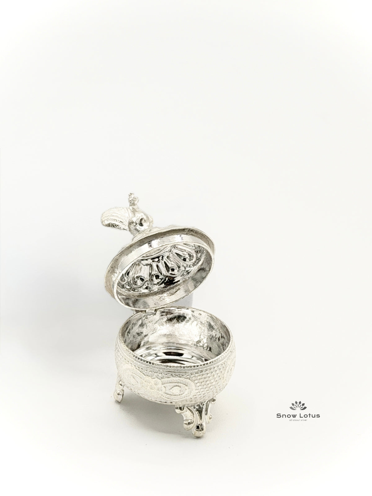 Silver Nakshi Peacock Kumkum Box