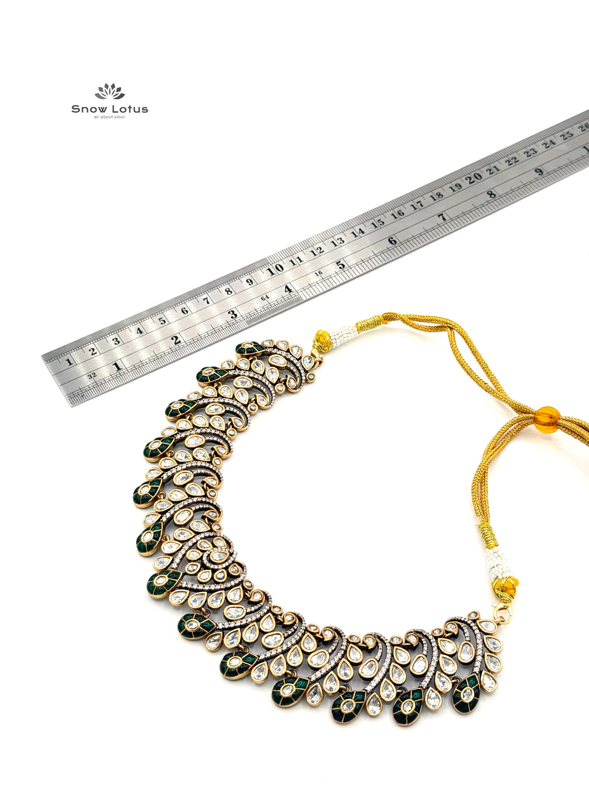 Emerald Green Polki Neckpiece With Earrings