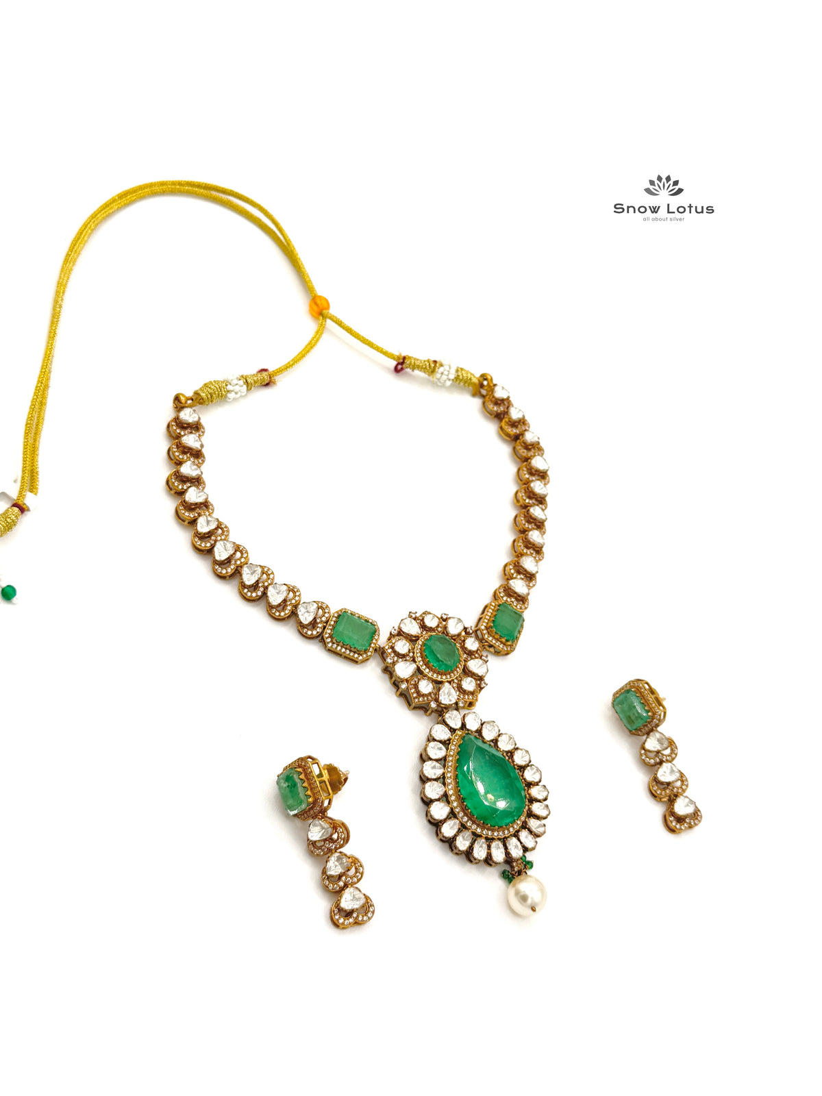 Pearled Drop Moissanite Neckpiece With Earrings